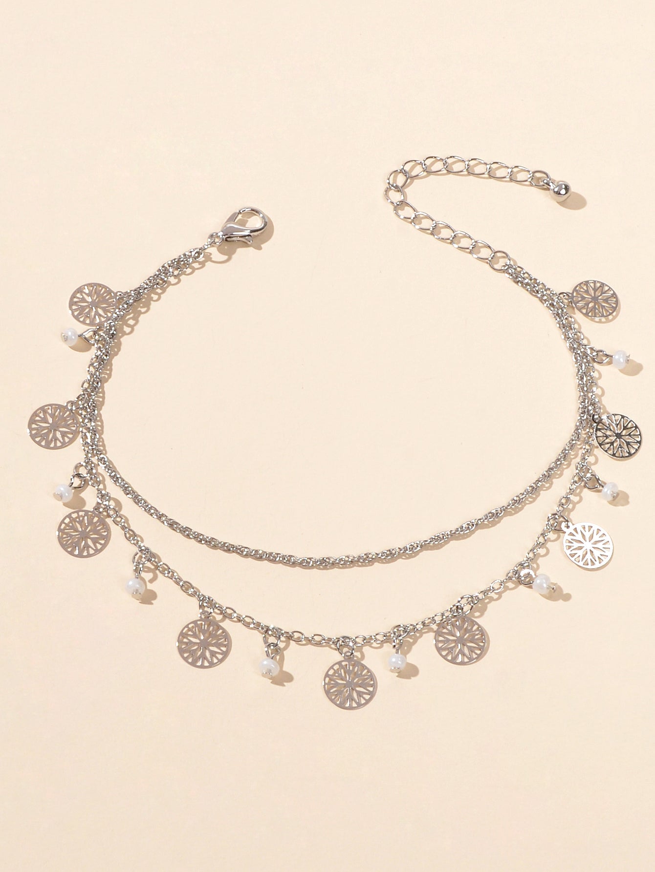 AU Stock Foot Beach Jewellery Doublelayer Chain Beads Disc Charm Anklet Bracelet