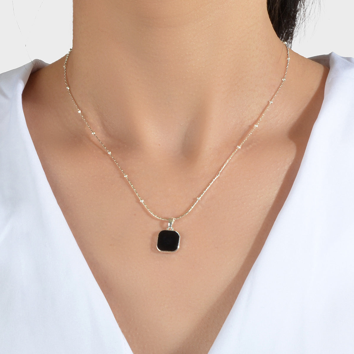 AU Stock Gold Chain Black Enamel Square Charm Necklace Women Fashion Accessories