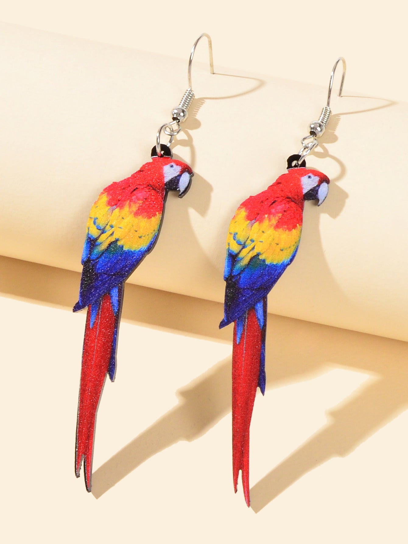 Bohemian Funny Multi-colored Acrylic Parrot Big Dangle Holiday Party Earrings