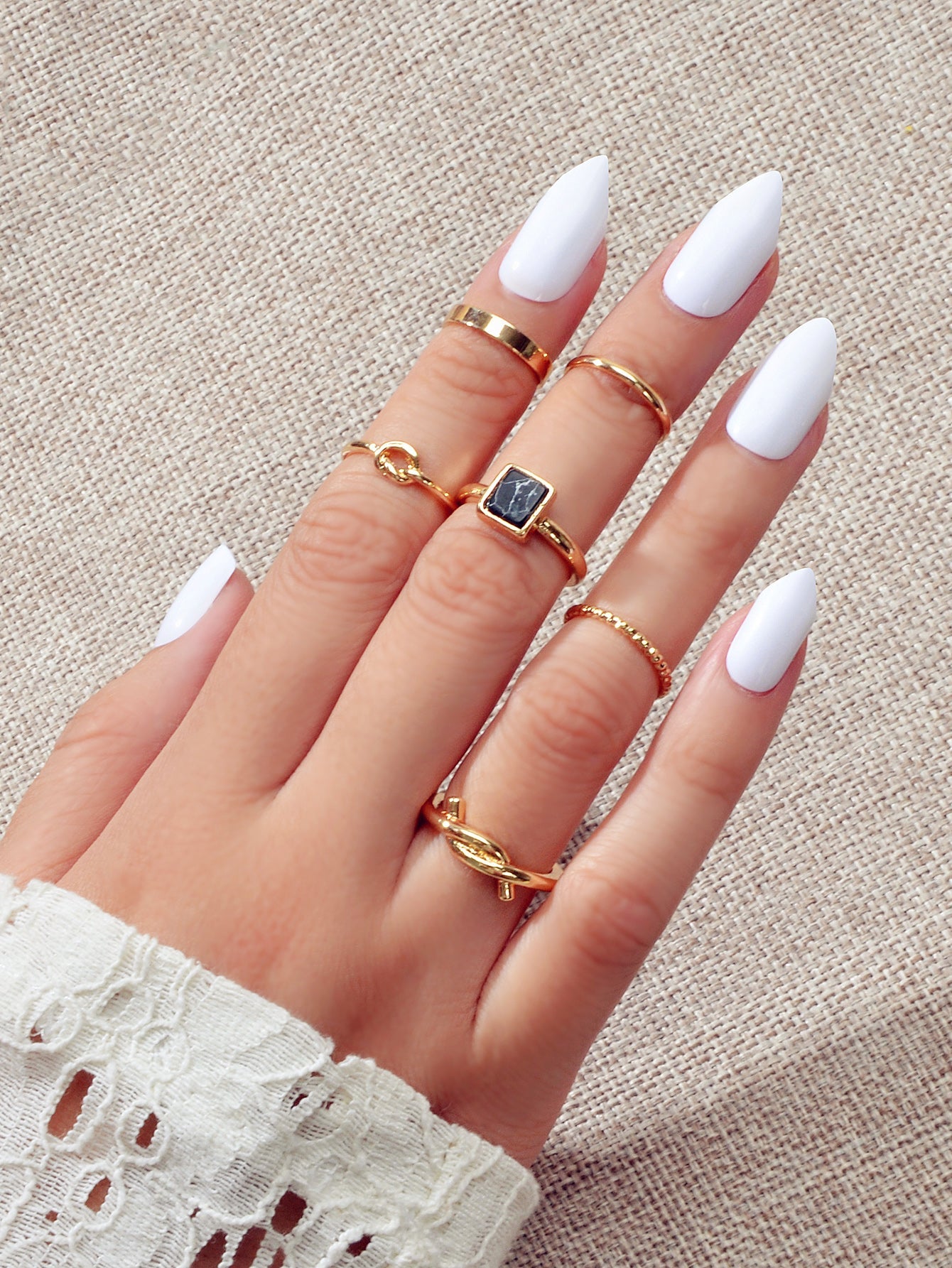 6 pcs Fashion Jewellery Black Stone Decor Gold Silver Midi Finger Knuckle Rings