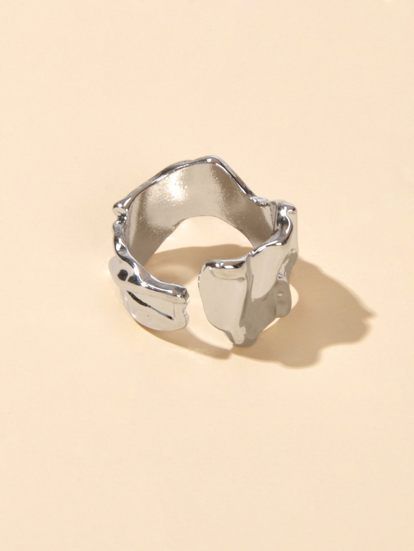 Designer Gold Silver Metal Irregular Geometric Chunky Open Cuff Finger Ring Gift