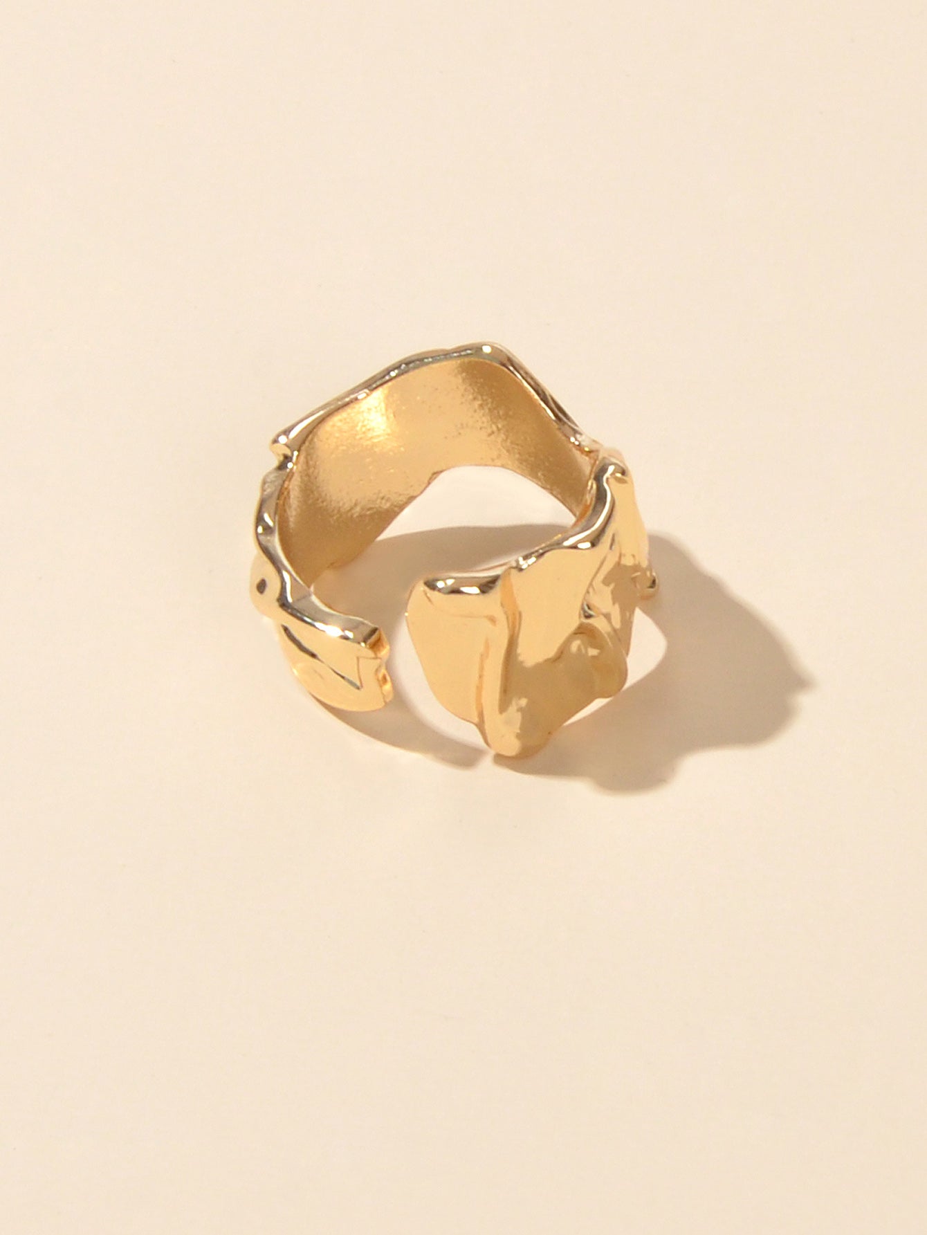 Designer Gold Silver Metal Irregular Geometric Chunky Open Cuff Finger Ring Gift