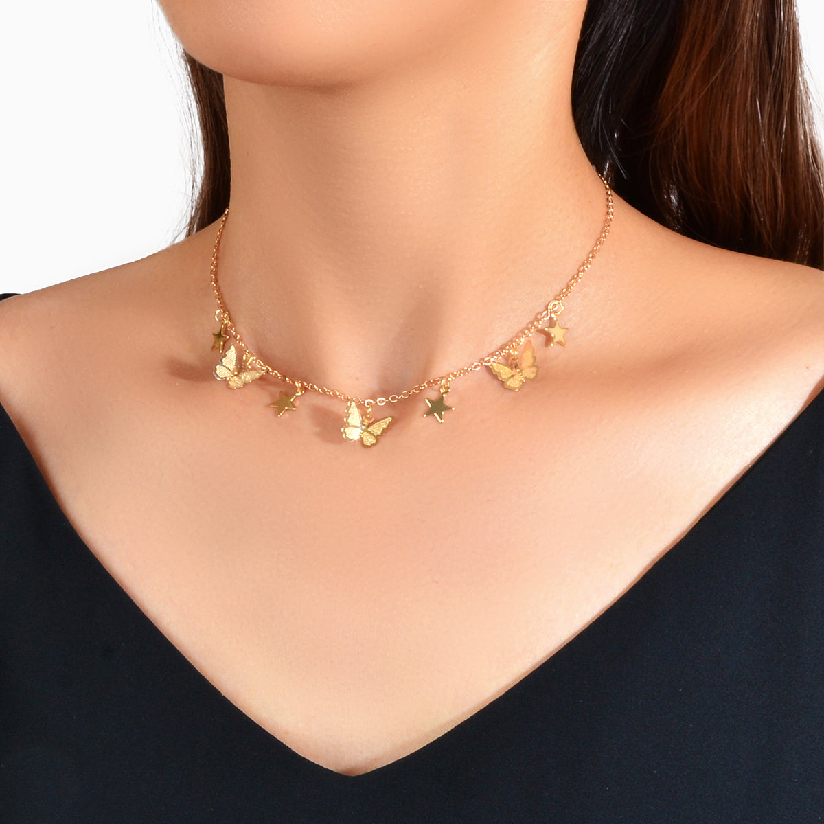 Trendy Gold Chain Star Butterfly Charm Collar Necklace Women Party Decoration
