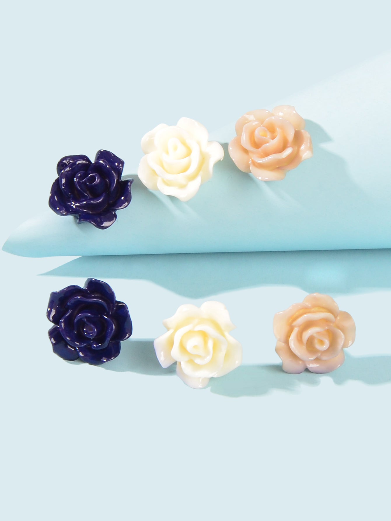 3pairs Colorful Resin Rose Flower Earrings Ear Stud Piercing Cartilage Jewellery-1