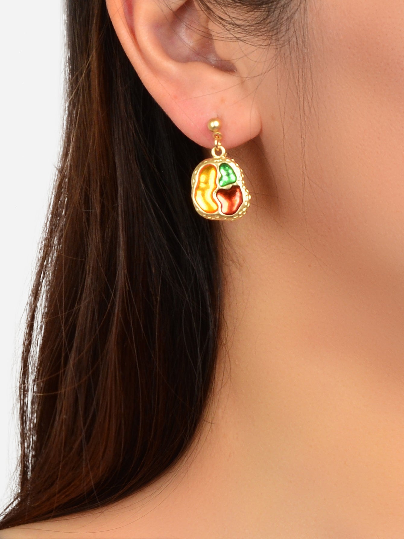 Art Designer Jewellery Colorful Palette Shape Gold Plated Pierced Party Earrings