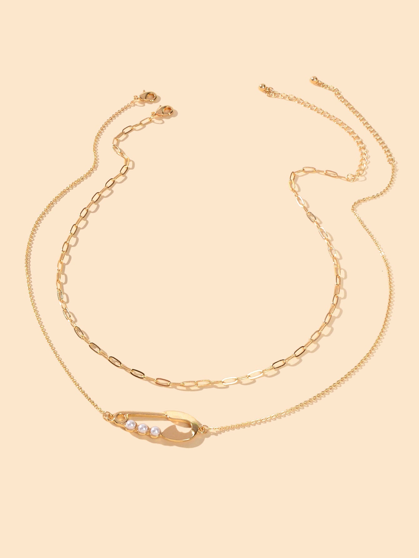 2pcs Popular Accessories Gold Chain Pearl Decor Pin Charm Necklace Women Jewelry-1