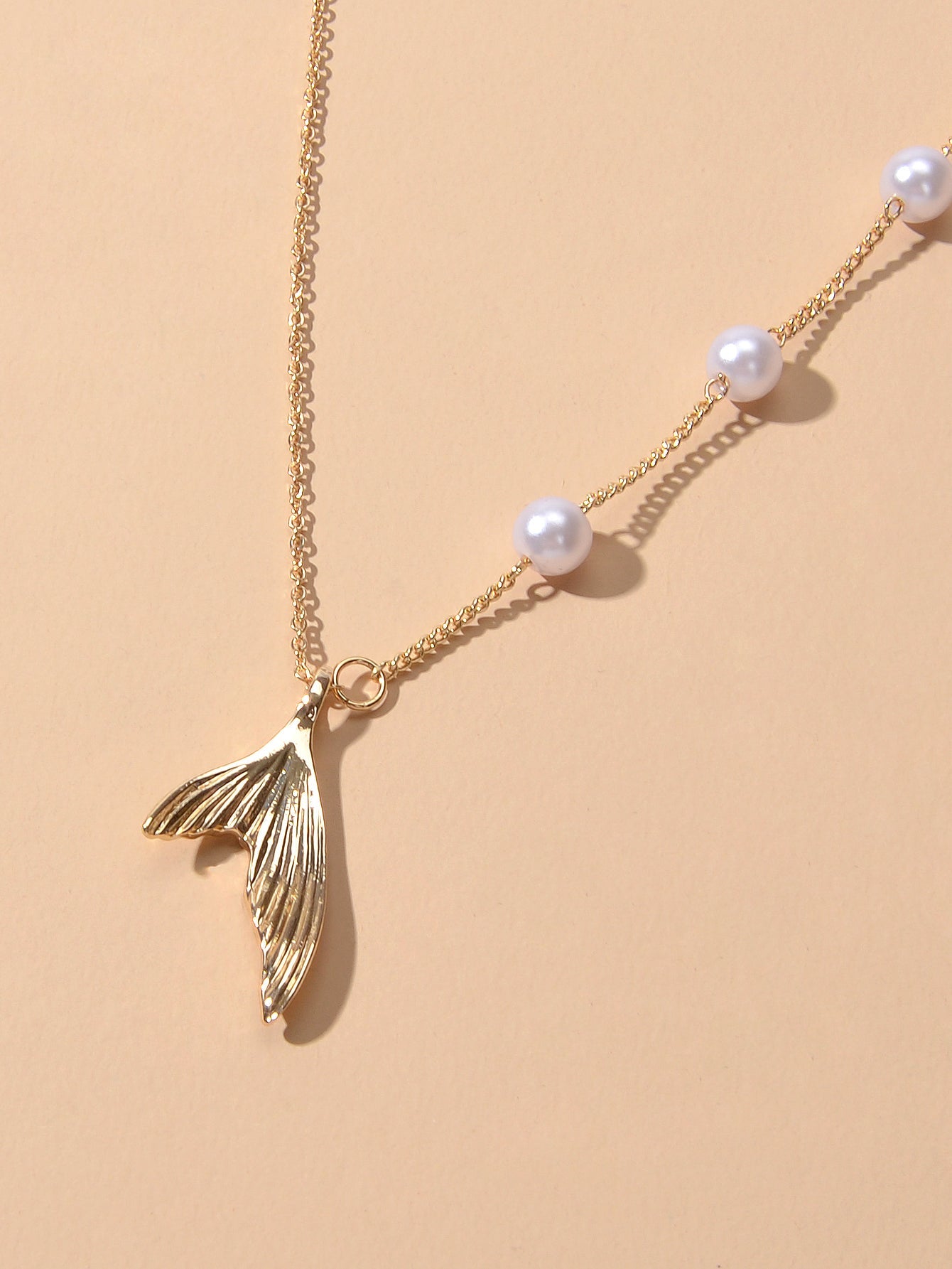 Designer Jewelry Gold Chain Pearl Mermaid Tail Pendant Clavicle Collar Necklace