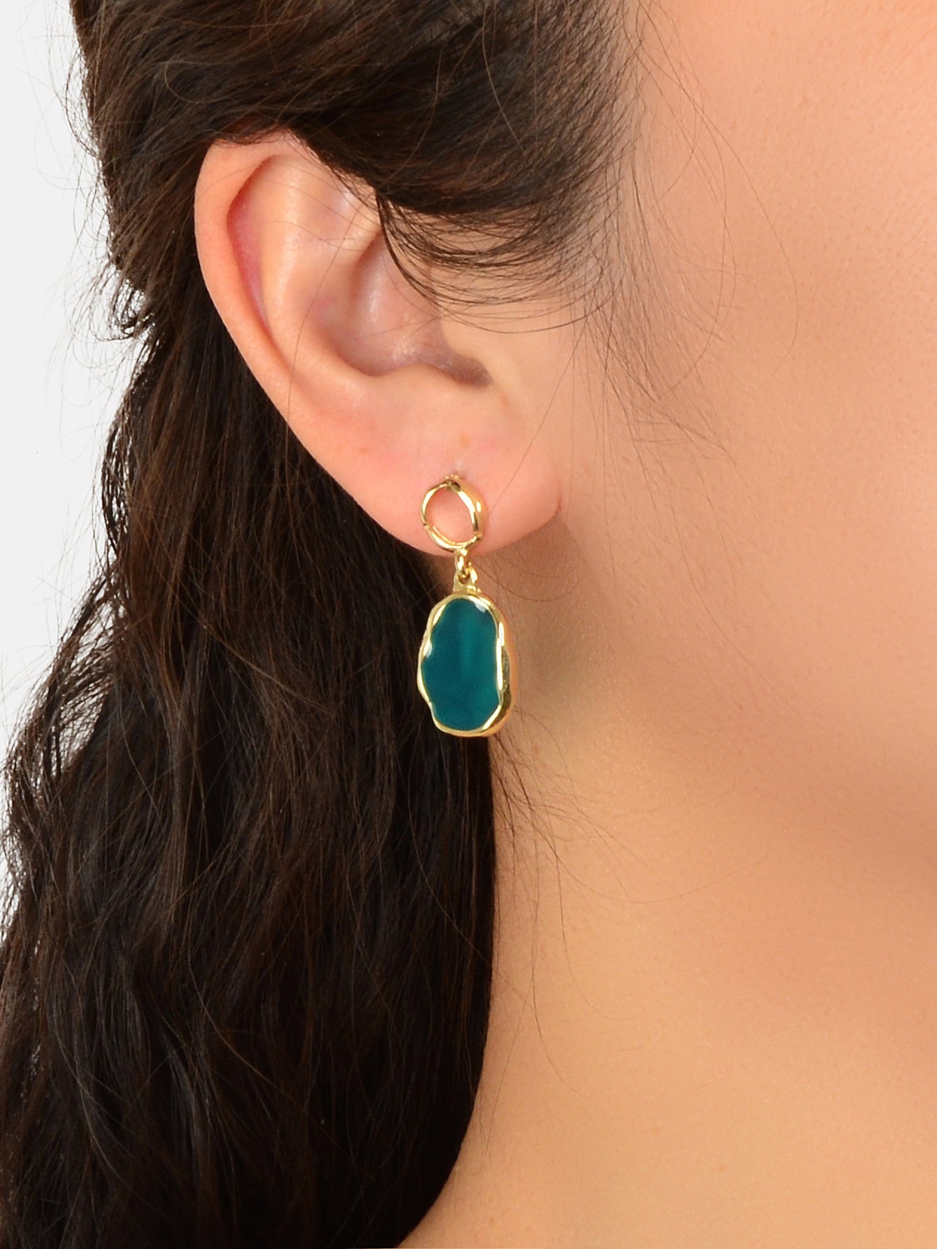 Blue Resin Gold Plated Geometric Hypoallergenic Stud Transparent Trendy Earrings