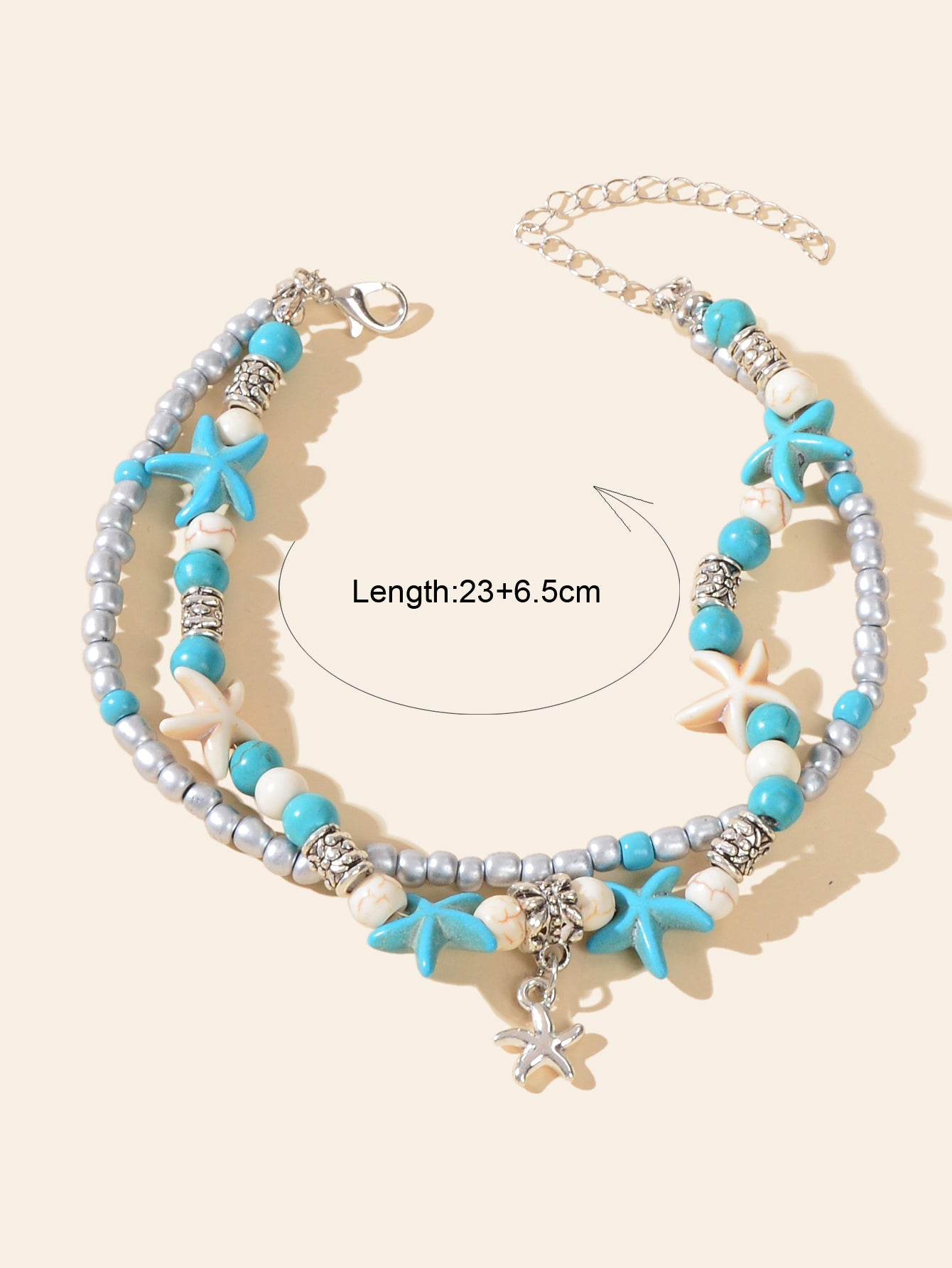 Blue Seed Beads Turquoise Layered Starfish Anklets Bohemian Foot Ankle Jewellery