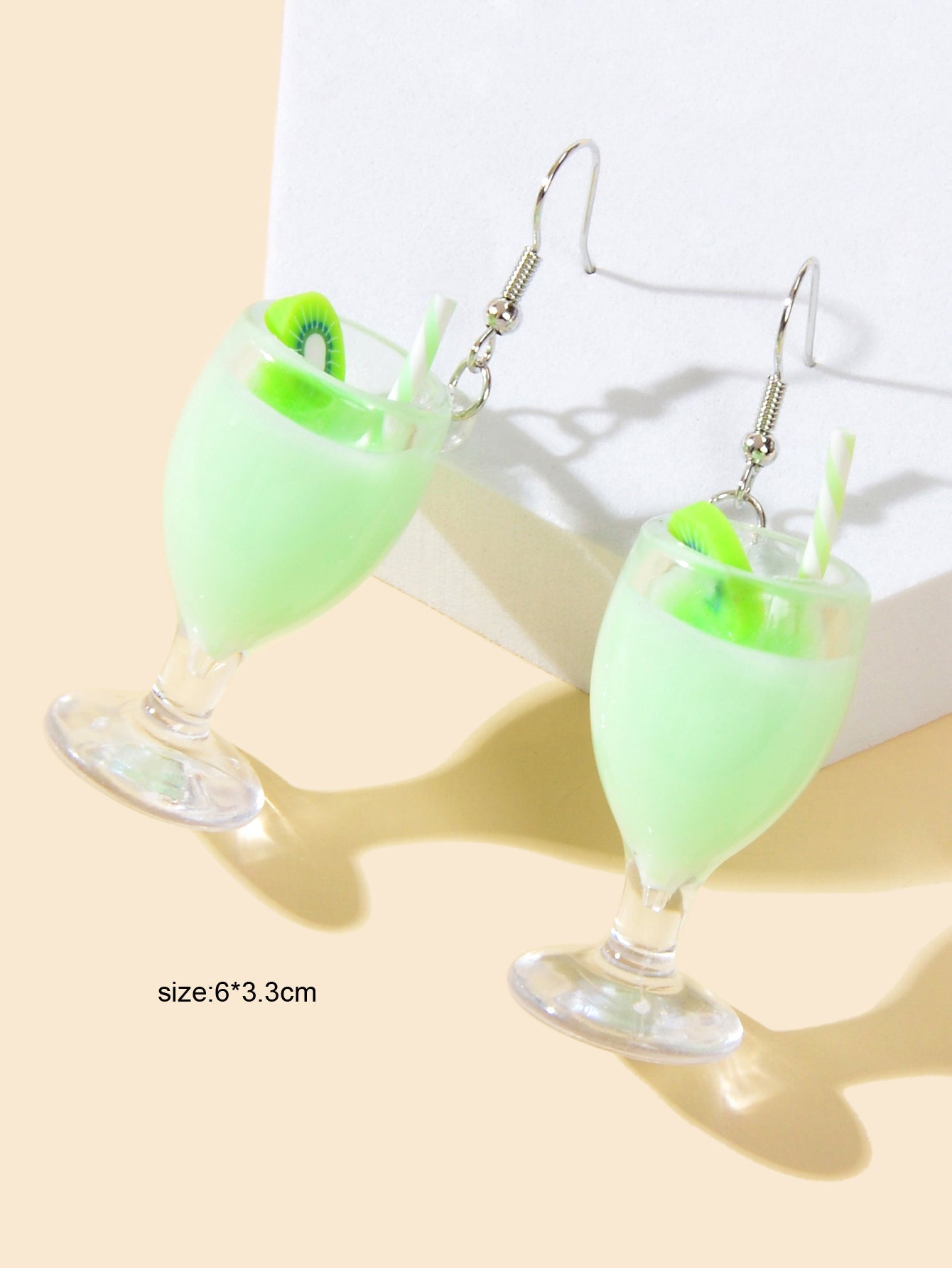 Creative Designer Jewellery Green Resin Fruit Kiwi Drink Chunky Hook Earrings