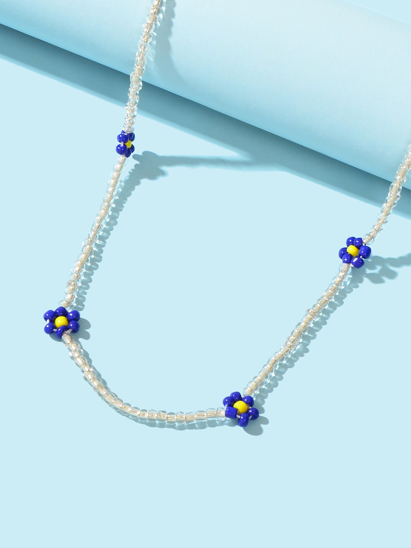 Boho Handmade Seed Beads Choker Blue Flower Collar Necklace Prom Party Jewellery