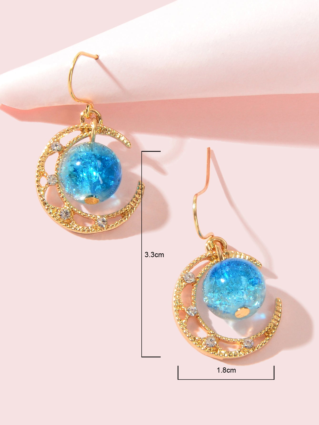 Blue Moonstone Hollow Gold Moon Dangle Hook Earrings Boho Celestial Jewellery