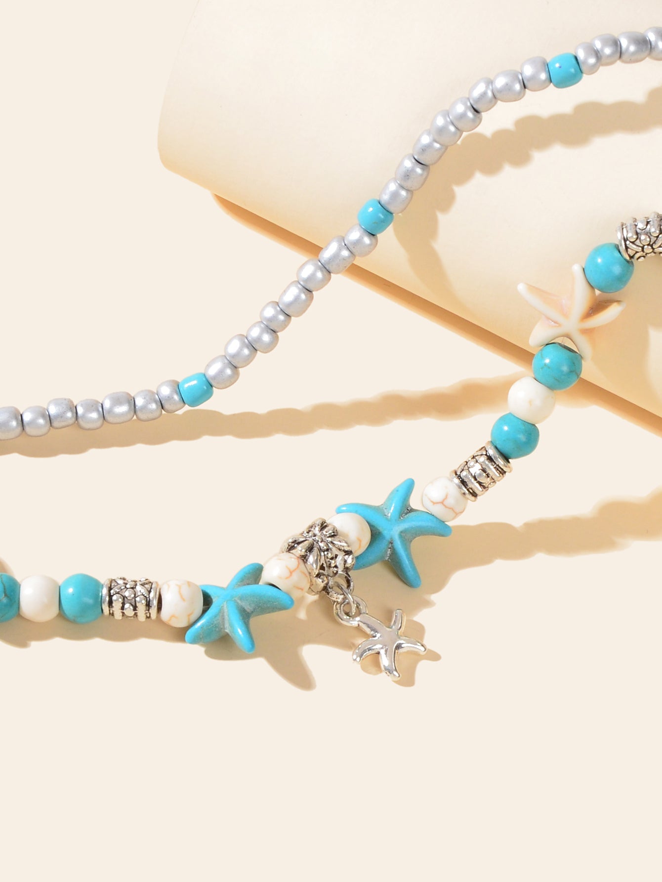 Blue Seed Beads Turquoise Layered Starfish Anklets Bohemian Foot Ankle Jewellery