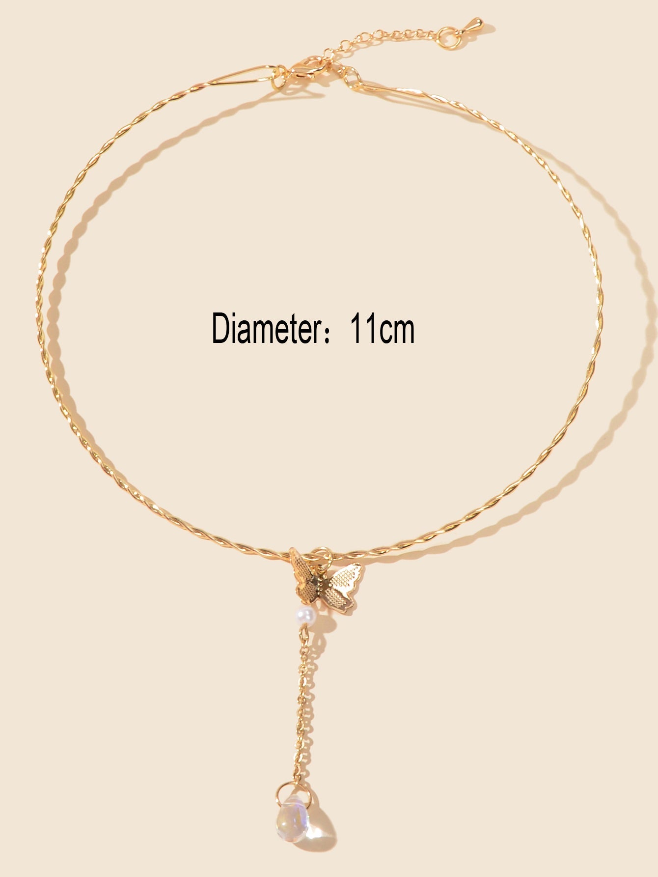 Designer Jewelry Gold Short Choker Collar Butterfly Beads Charm Trendy Necklace