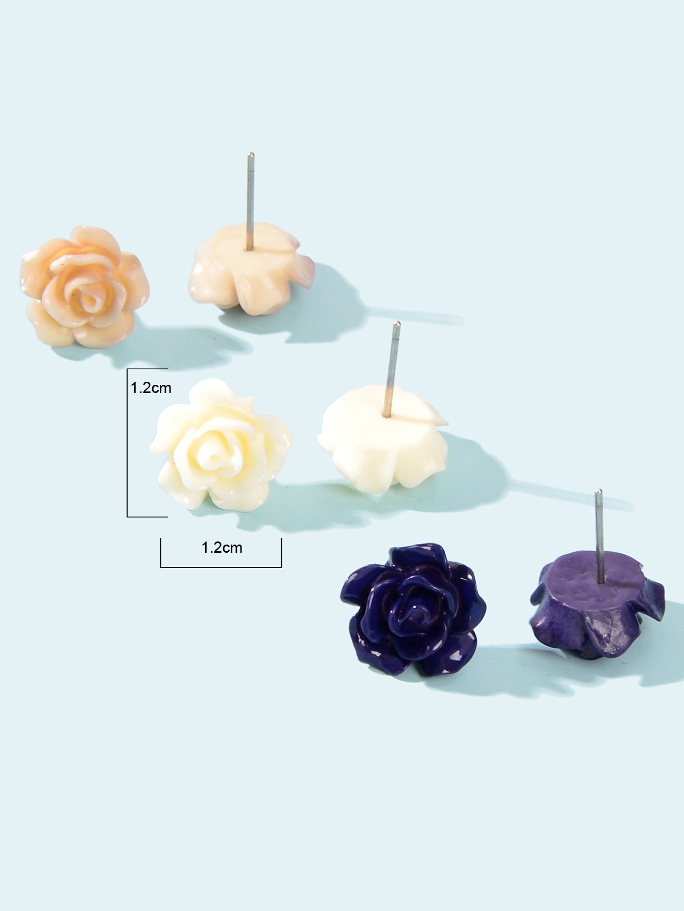 3pairs Colorful Resin Rose Flower Earrings Ear Stud Piercing Cartilage Jewellery-2