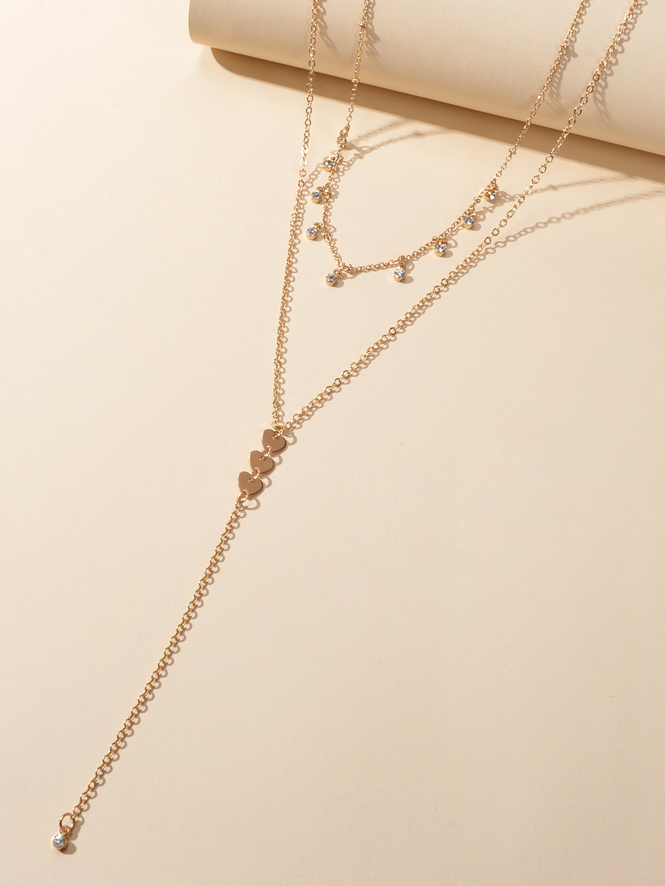 2pcs Designer Jewellery Rhinestone Charm Necklace Heart Y shape Pendant Necklace