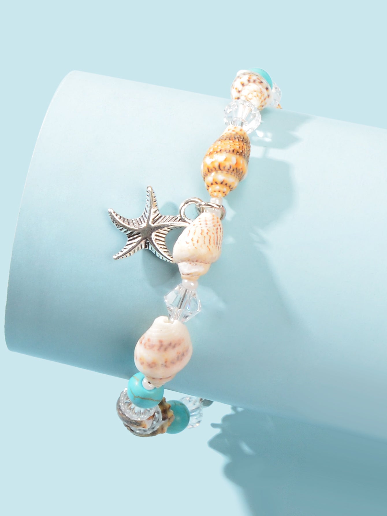 Boho Chic Handmade Shell Anklet Starfish Turquoise Bead Foot Chain Beach Jewelry