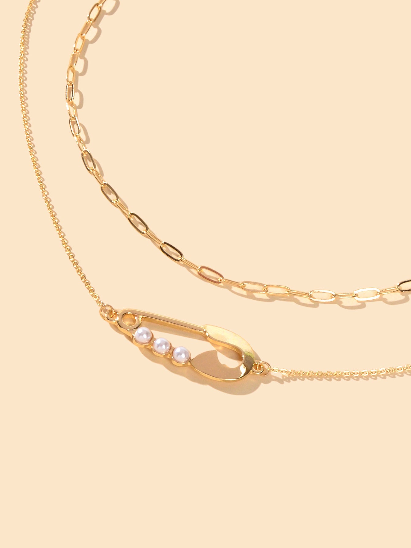 2pcs Popular Accessories Gold Chain Pearl Decor Pin Charm Necklace Women Jewelry-2