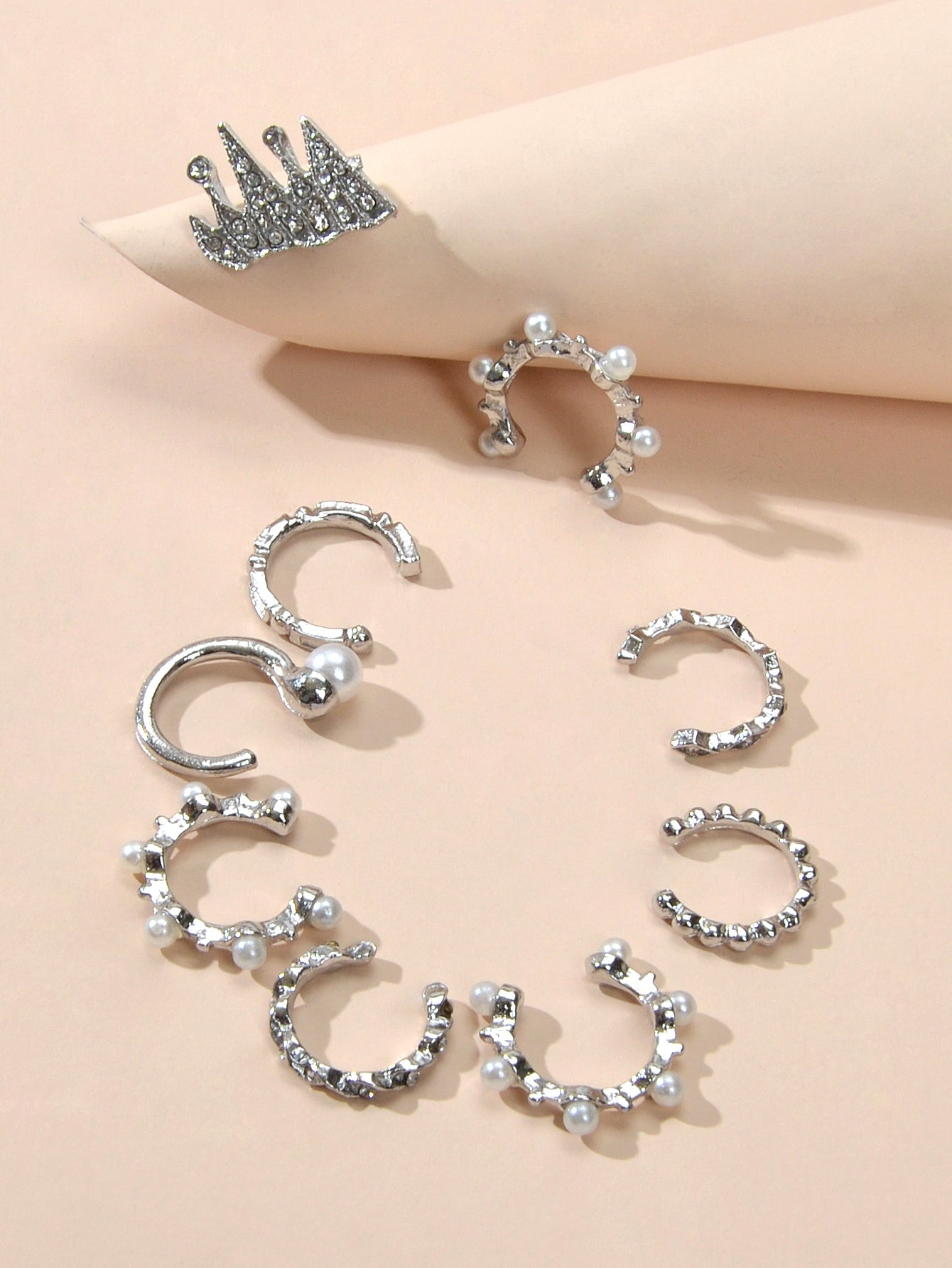 9pcs Silver Ear Cuffs Clip On Cuff Earrings Cartilage Helix Wrap Ear Jewelry Set-2