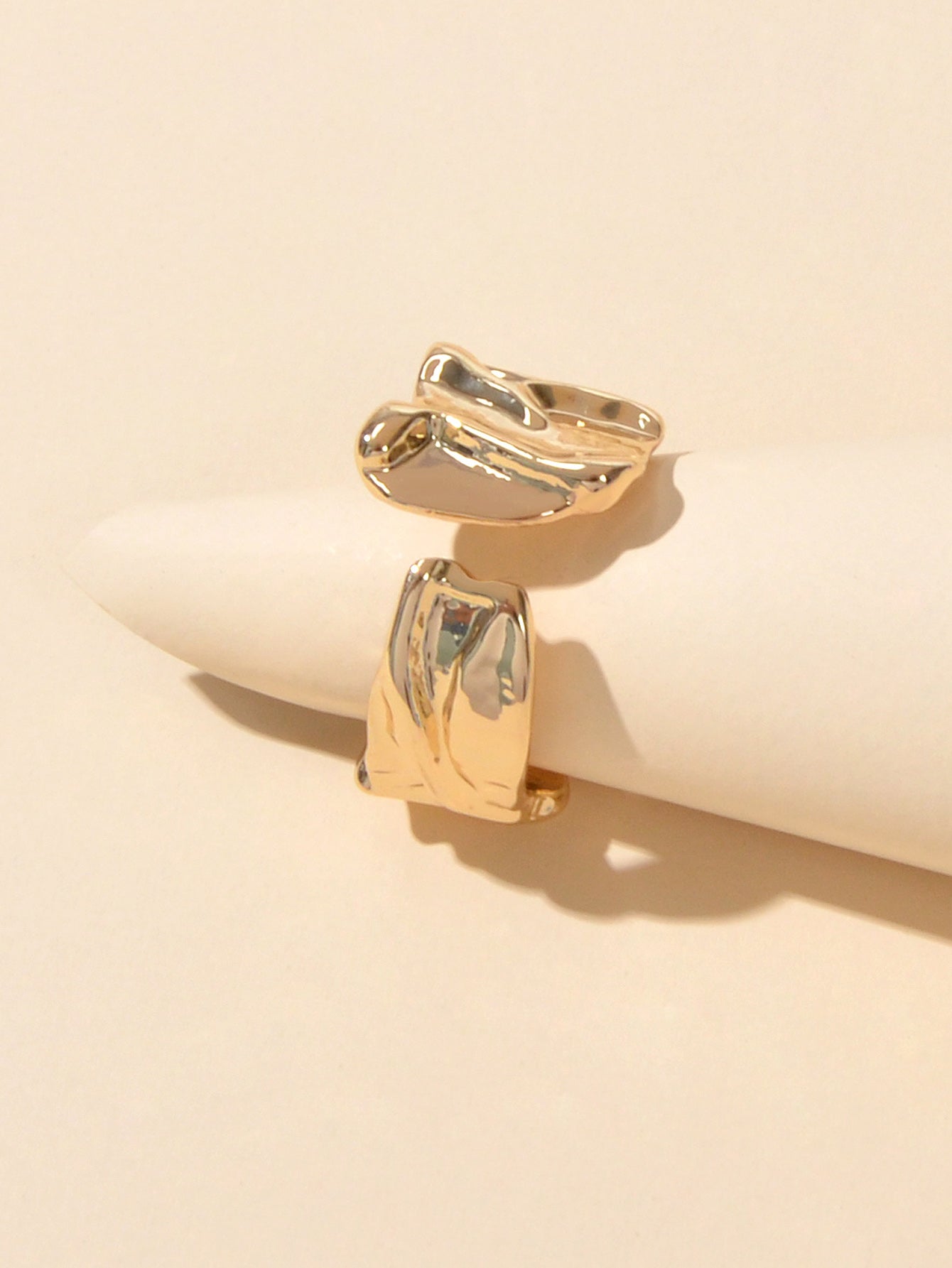 Designer Gold Silver Metal Irregular Geometric Chunky Open Cuff Finger Ring Gift