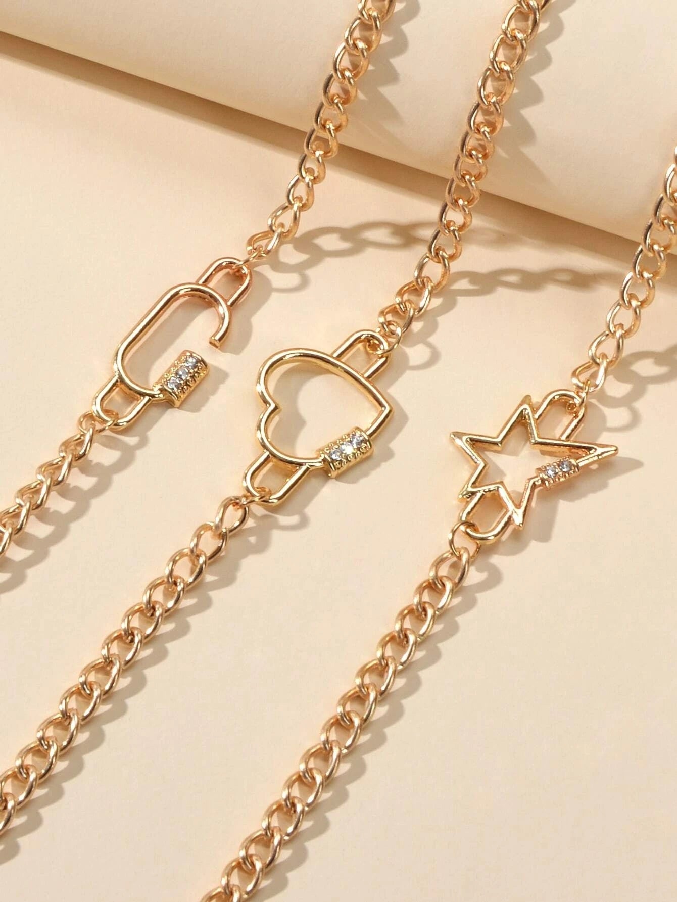 3 pcs Fashion Jewellery Gold Star Heart Geometric Charm Bracelet Set Accessories