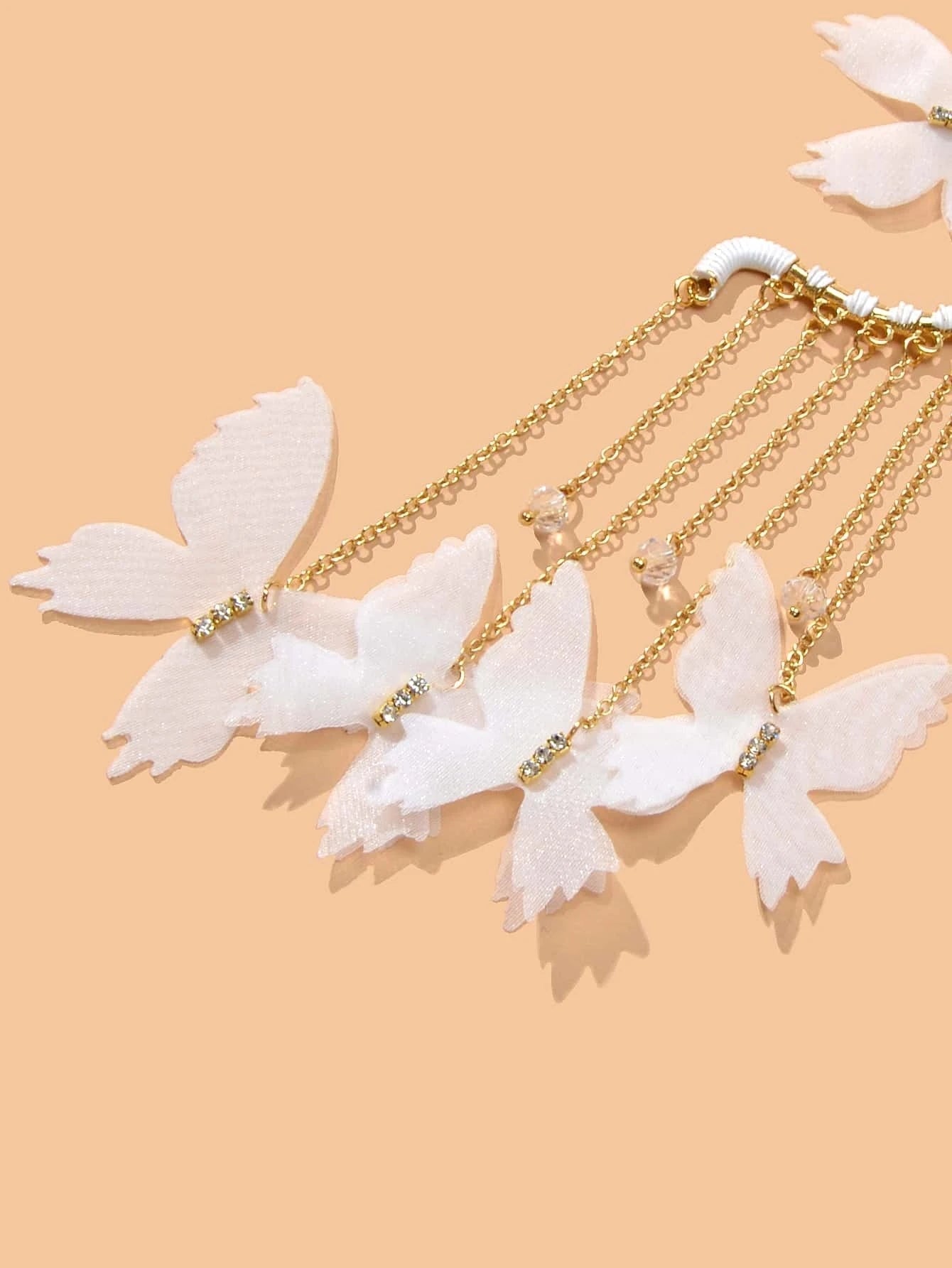 1pc Gold Tassel Chain White Handmade Butterfly Dangle Earring Ear Cuff Climber-2
