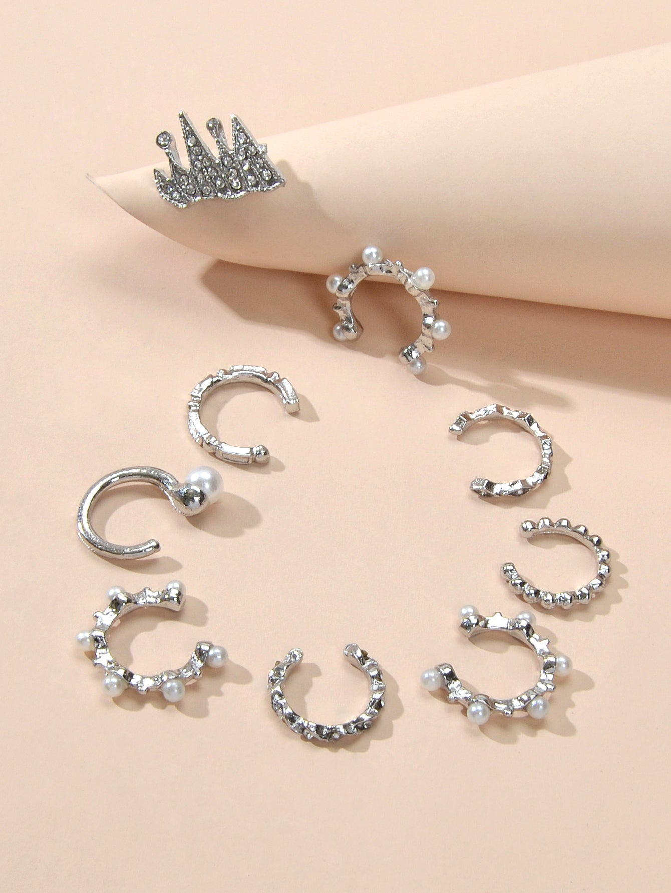 9pcs Silver Ear Cuffs Clip On Cuff Earrings Cartilage Helix Wrap Ear Jewelry Set-3