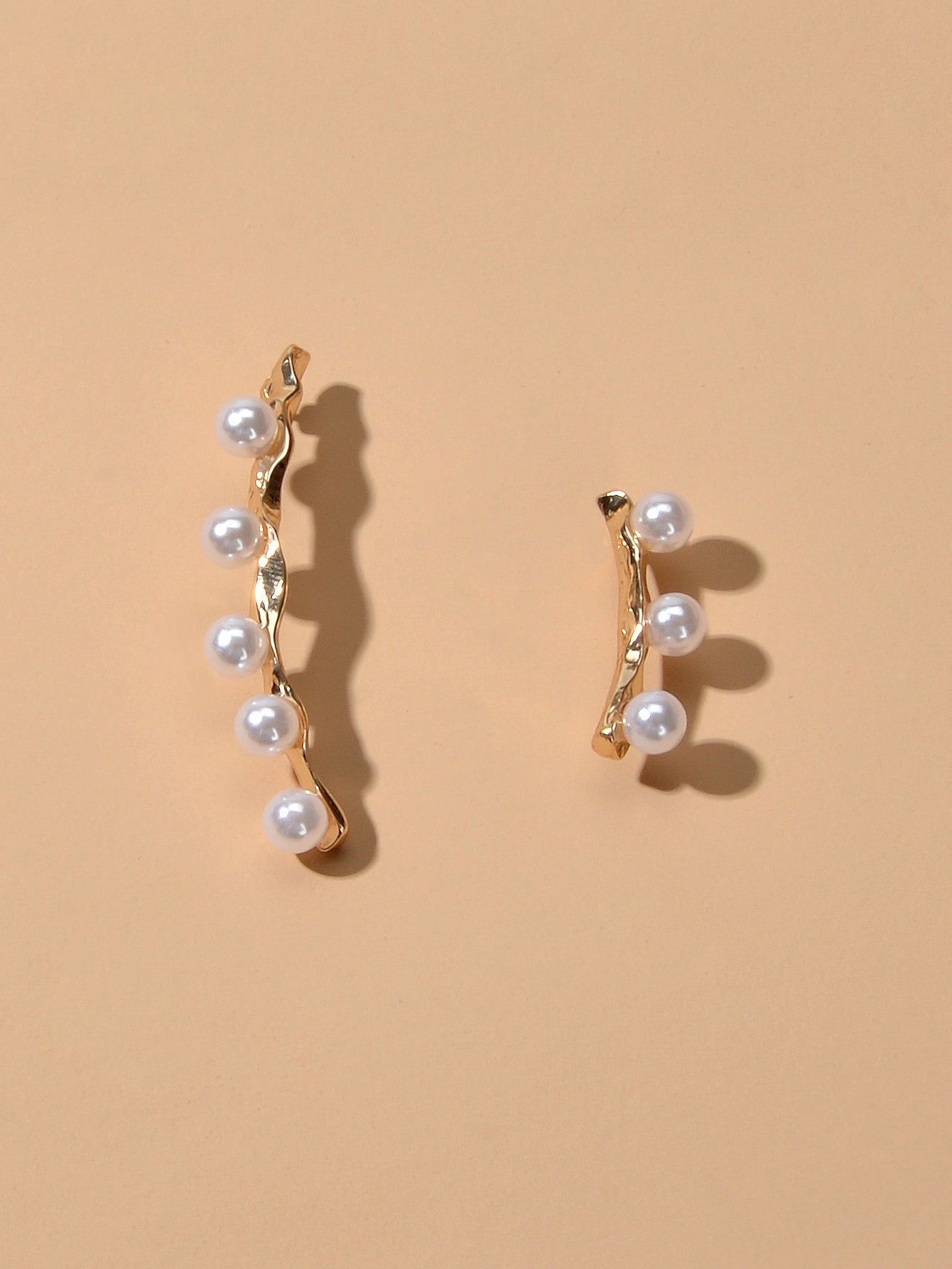 Anniversary Jewellery Pearl Decor Gold Strip Asymmetric Pierced Stud Earrings