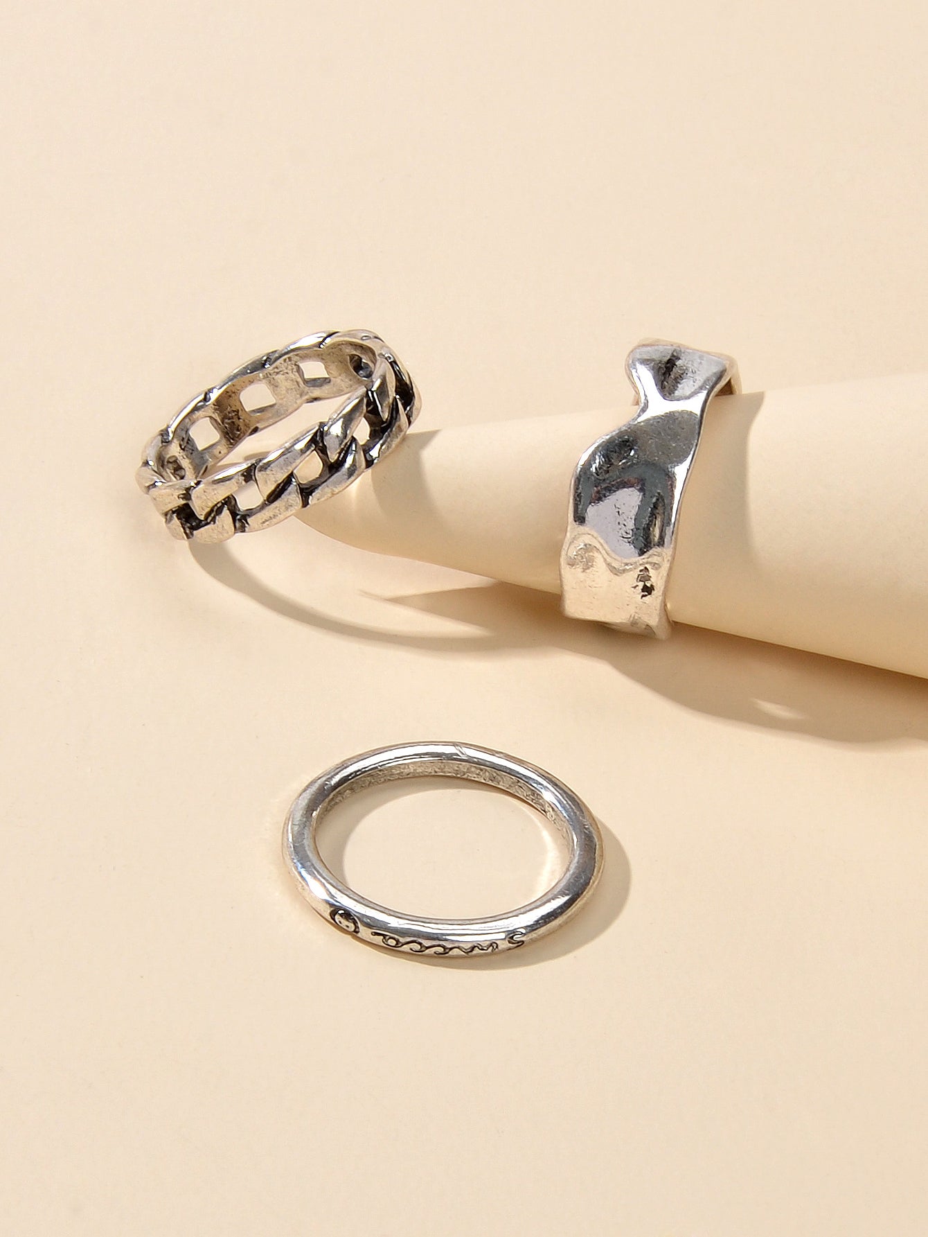 3 pcs Tribal Ethnic Antique Silver Geometric Stackable Multiple Finger Ring Set