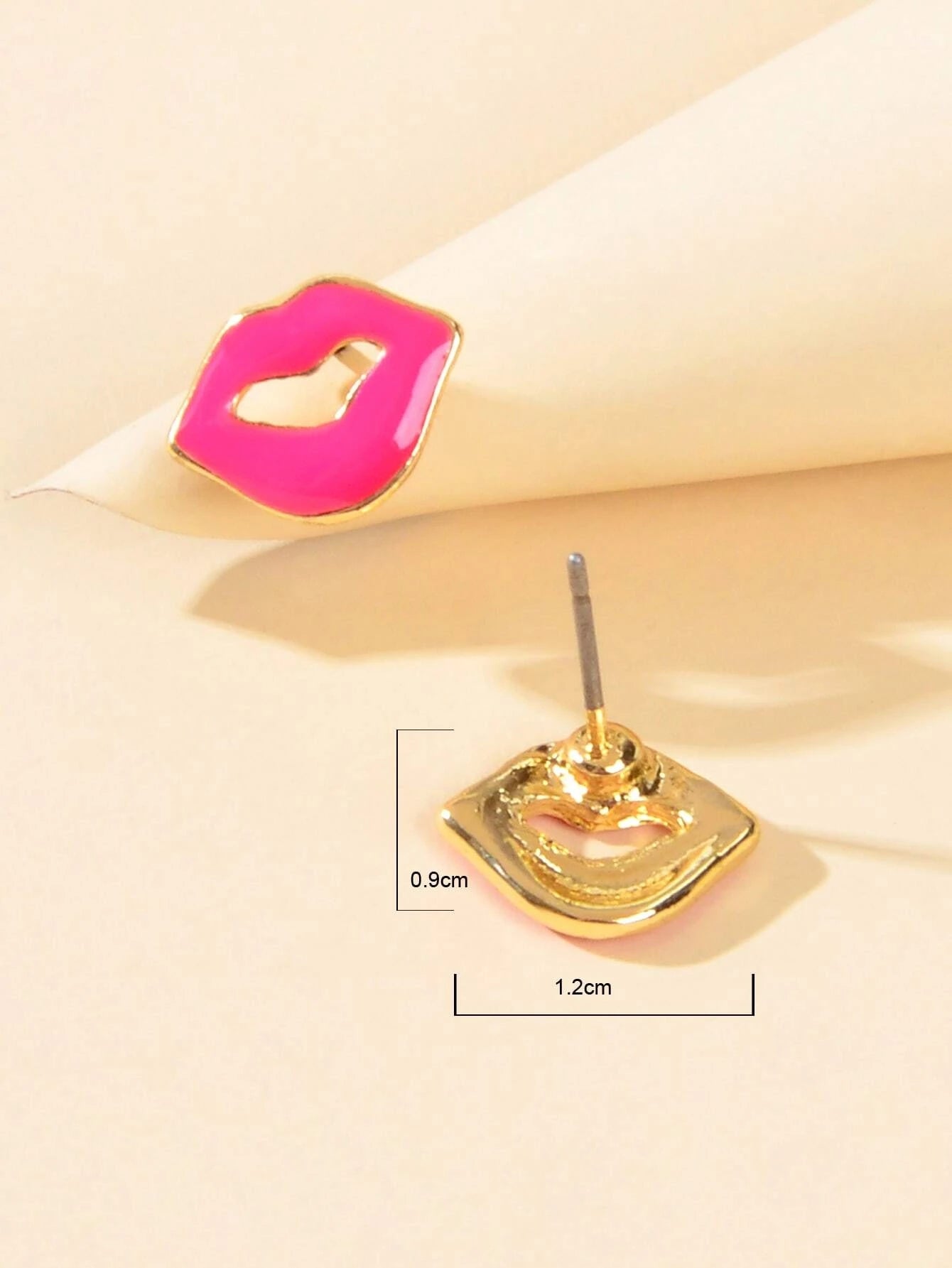Cute Style Accessories Candy Color Hotpink Enamel Lips Small Stud Women Earrings-3
