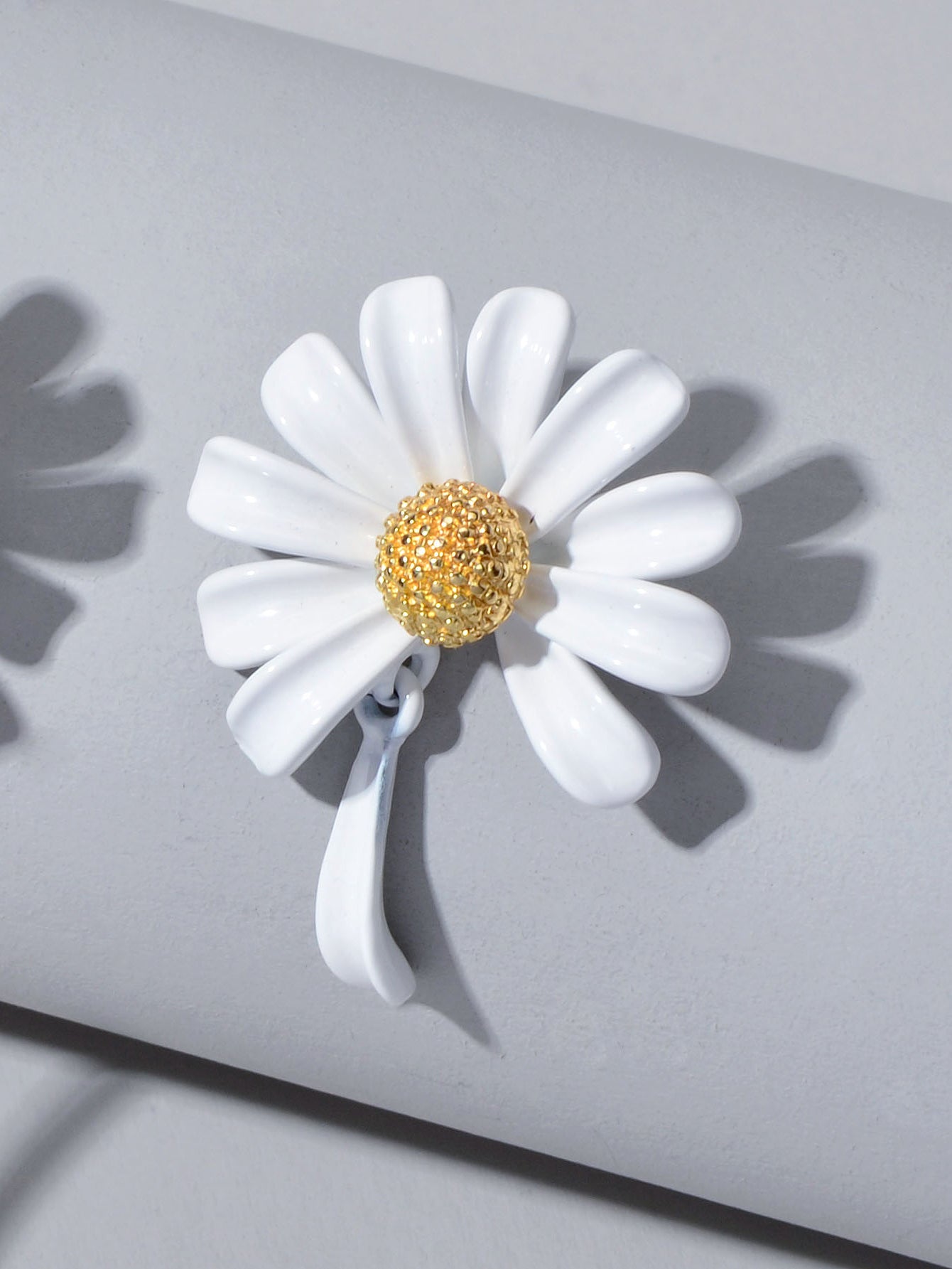 Asymmetrical White Enamel Flower Stick Stud Dangle Earrings Ear Jacket Jewellery