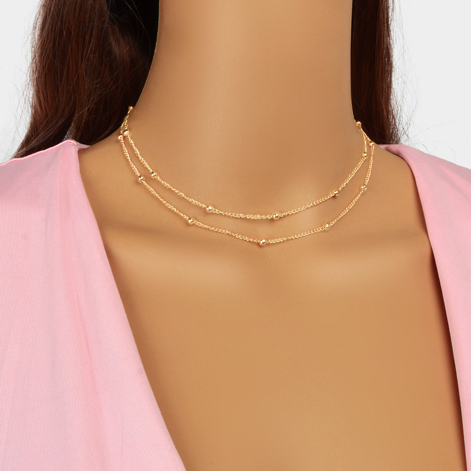 5pcs Gold Beads Chain Layered Necklaces Simple Short Chokers Delicate Jewellery