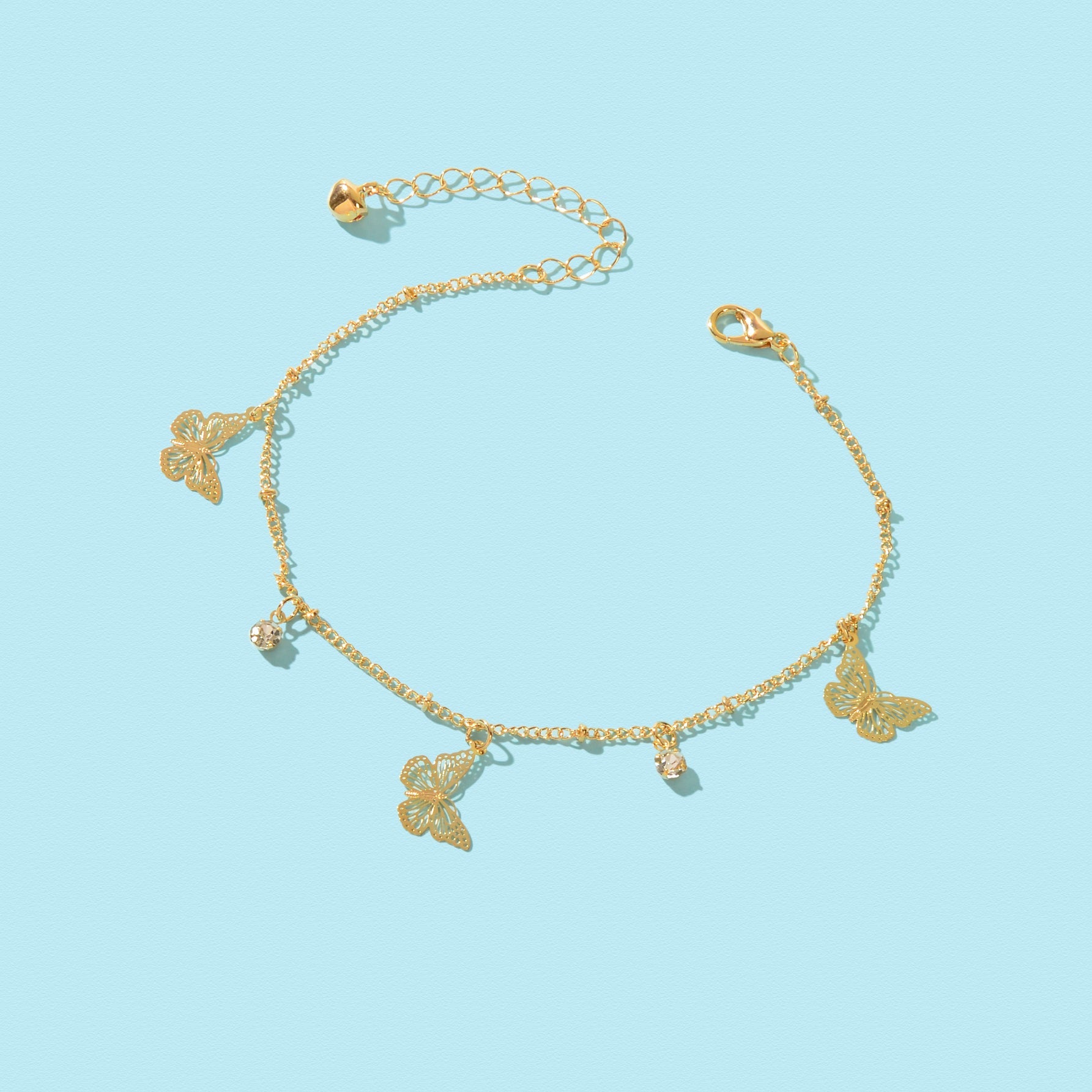 Gold Silver Chain Rhinestone Butterfly Charm Anklet Summer Beach Foot Jewellery