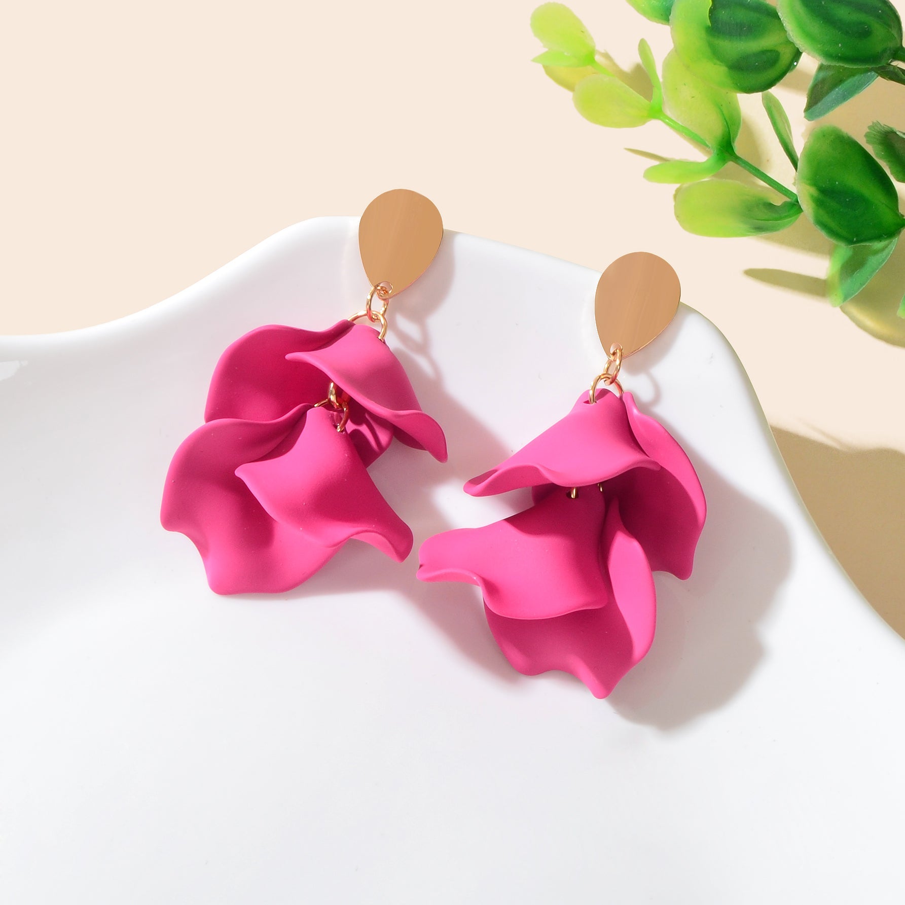 1pair Elegant Flower Petal Dangle Earrings for Women Daily Dating Party Jewelry