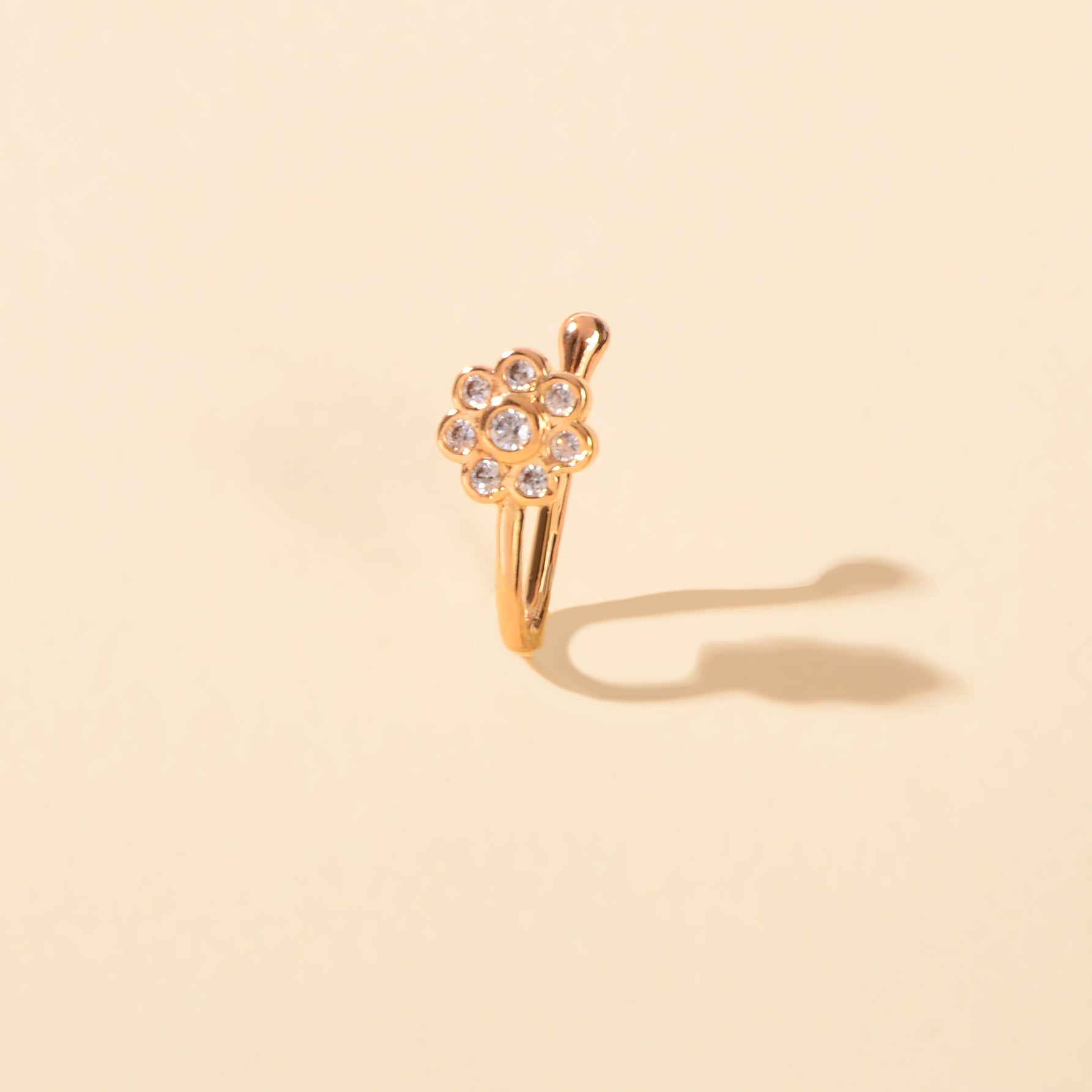 1pc Rhinestone Flower Fake Nose Rings Gold Copper African Nose Cuff Non Piercing