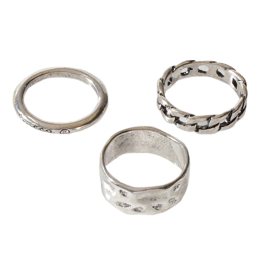 3 pcs Tribal Ethnic Antique Silver Geometric Stackable Multiple Finger Ring Set