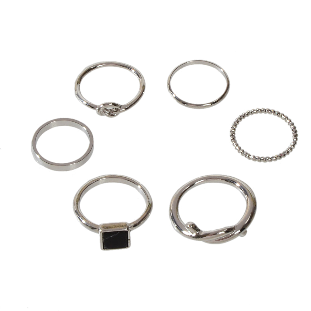 6 pcs Fashion Jewellery Black Stone Decor Gold Silver Midi Finger Knuckle Rings