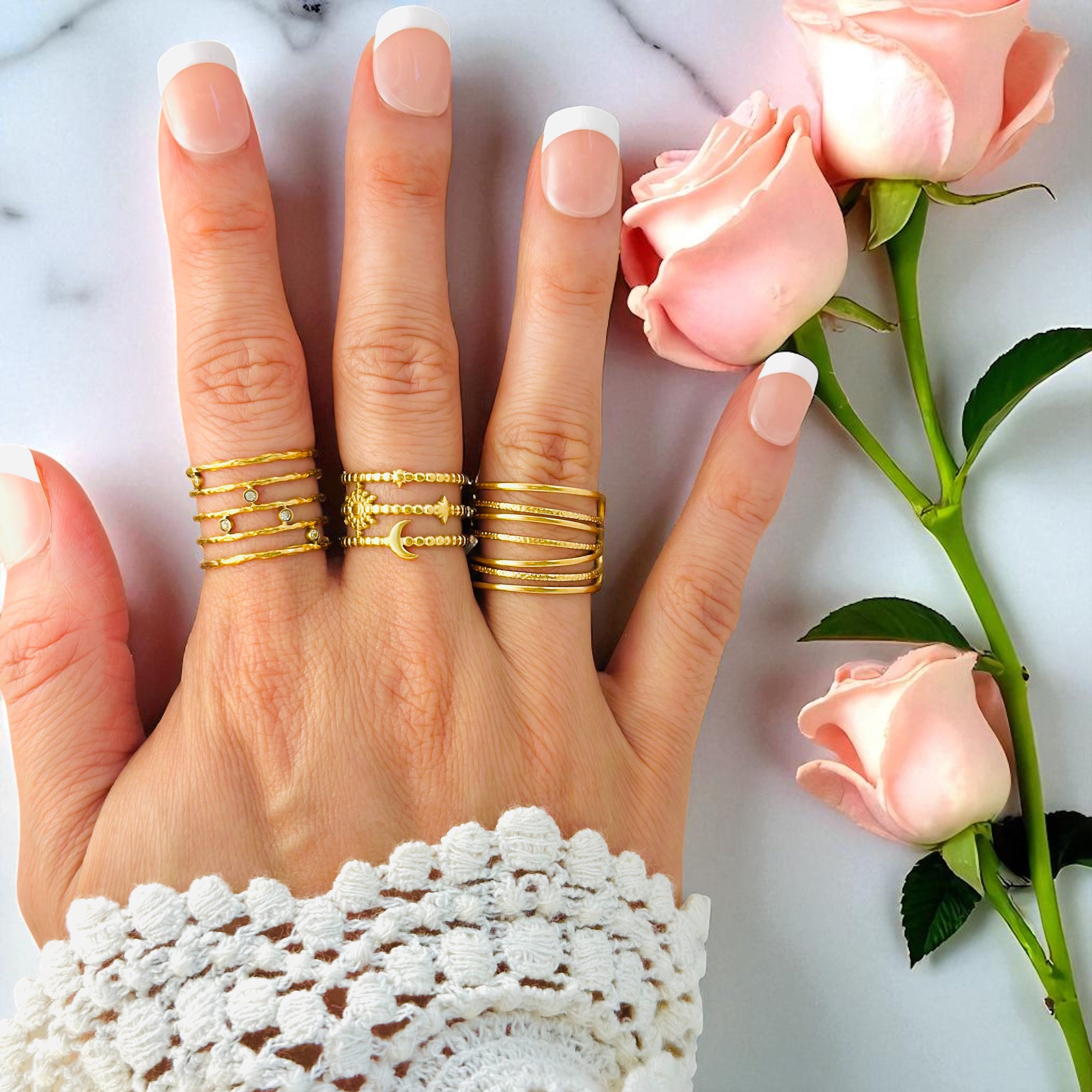 18K Gold Waterproof Stacking Rings