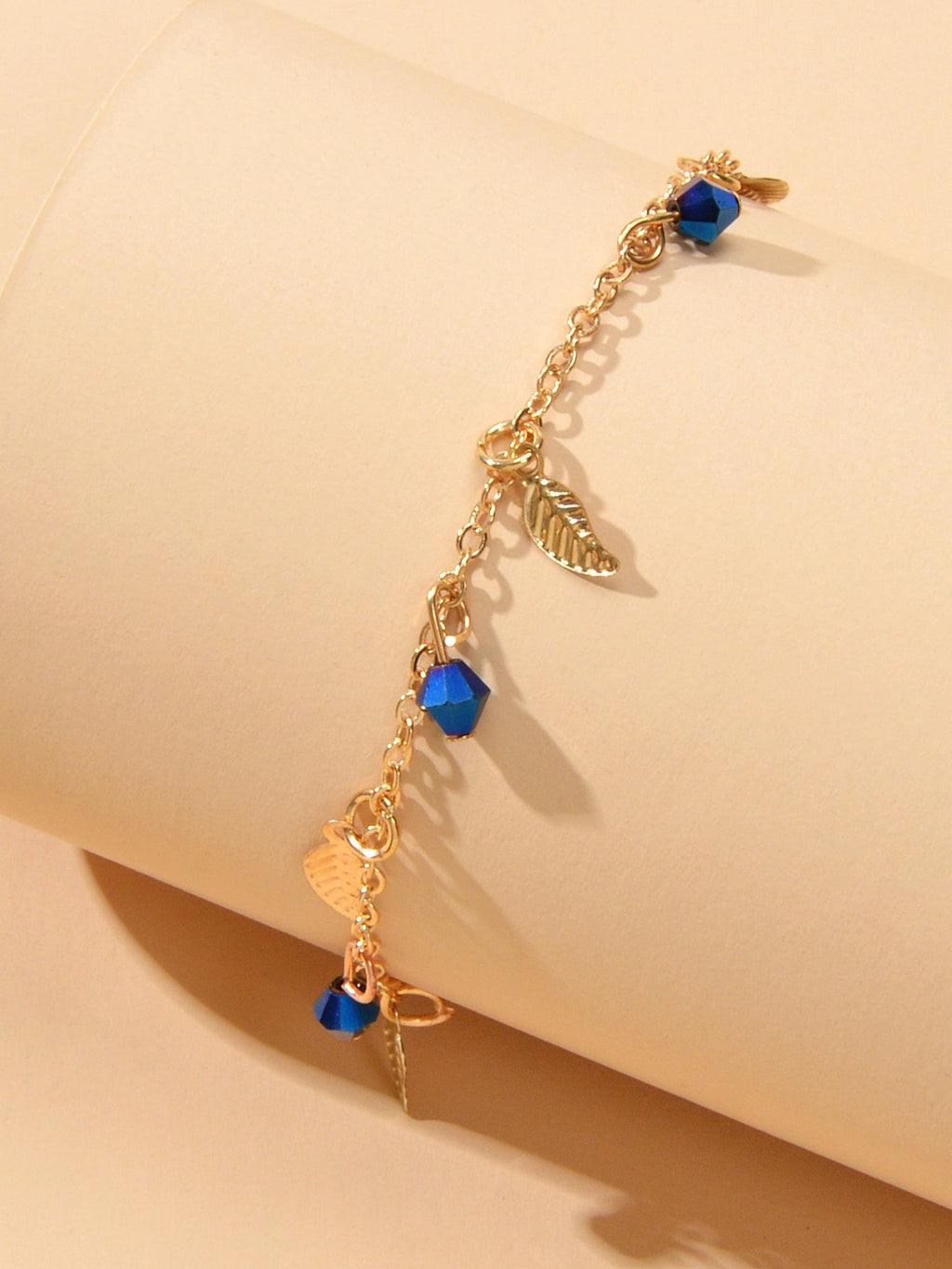 Feelontop Blue BeadsLeaf Charm Anklet Bohemia Handmade Beach Bracelet Foot Chain