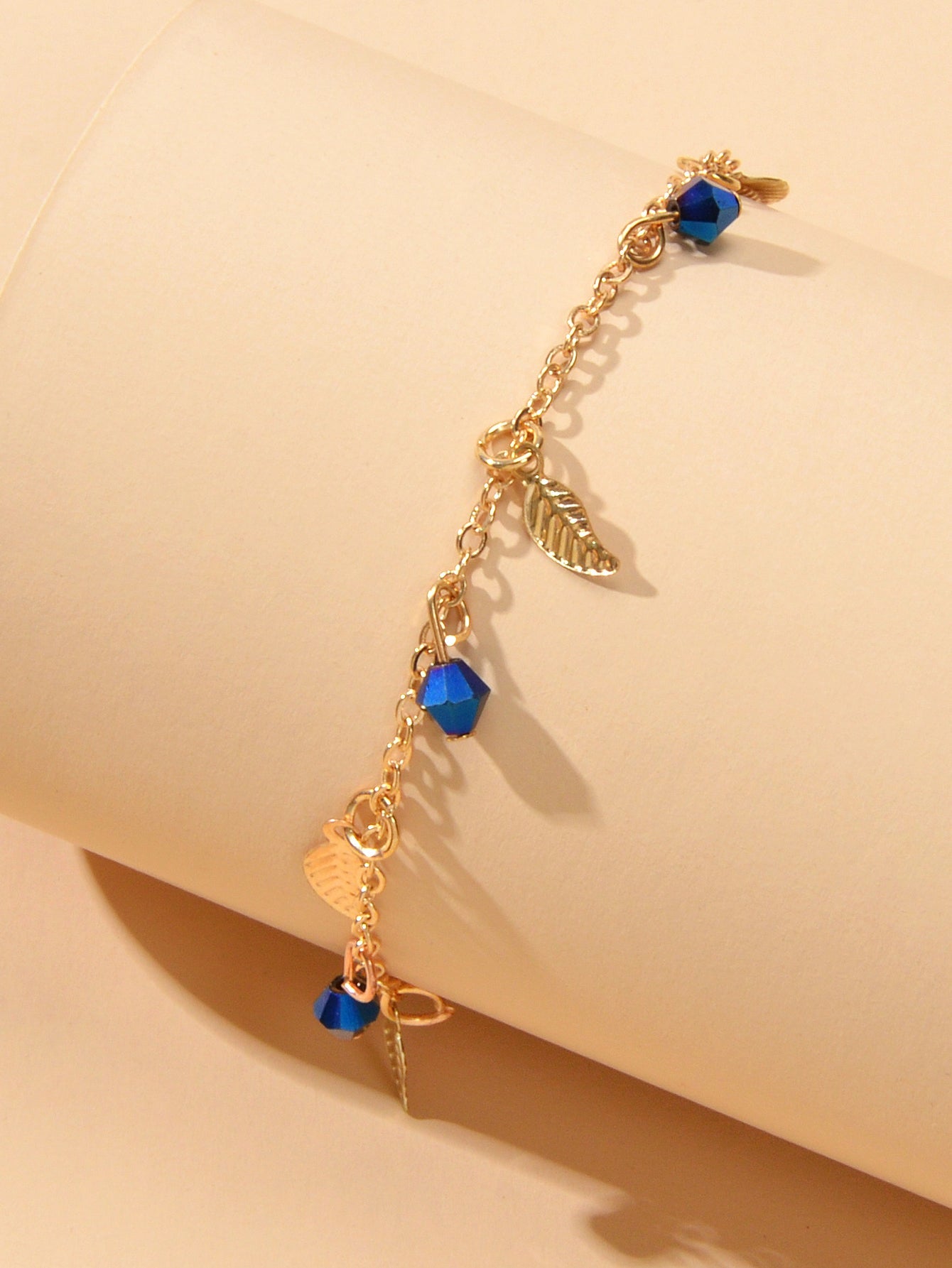 Feelontop Blue BeadsLeaf Charm Anklet Bohemia Handmade Beach Bracelet Foot Chain