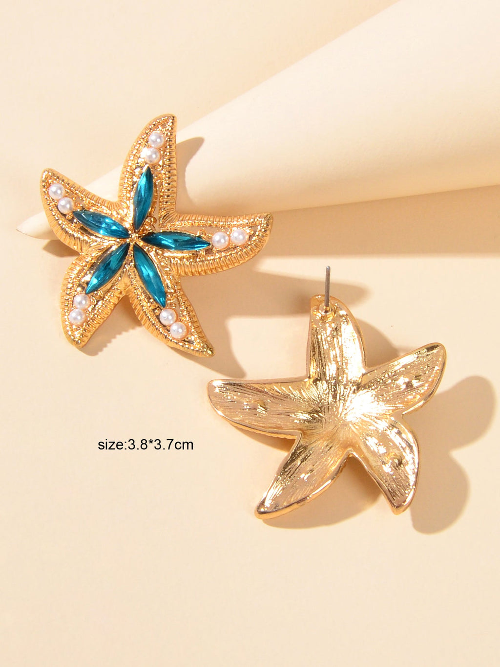 Classic Blue Gemstone Pearl Decor Sea Starfish Stud Girls New Lovely Earrings