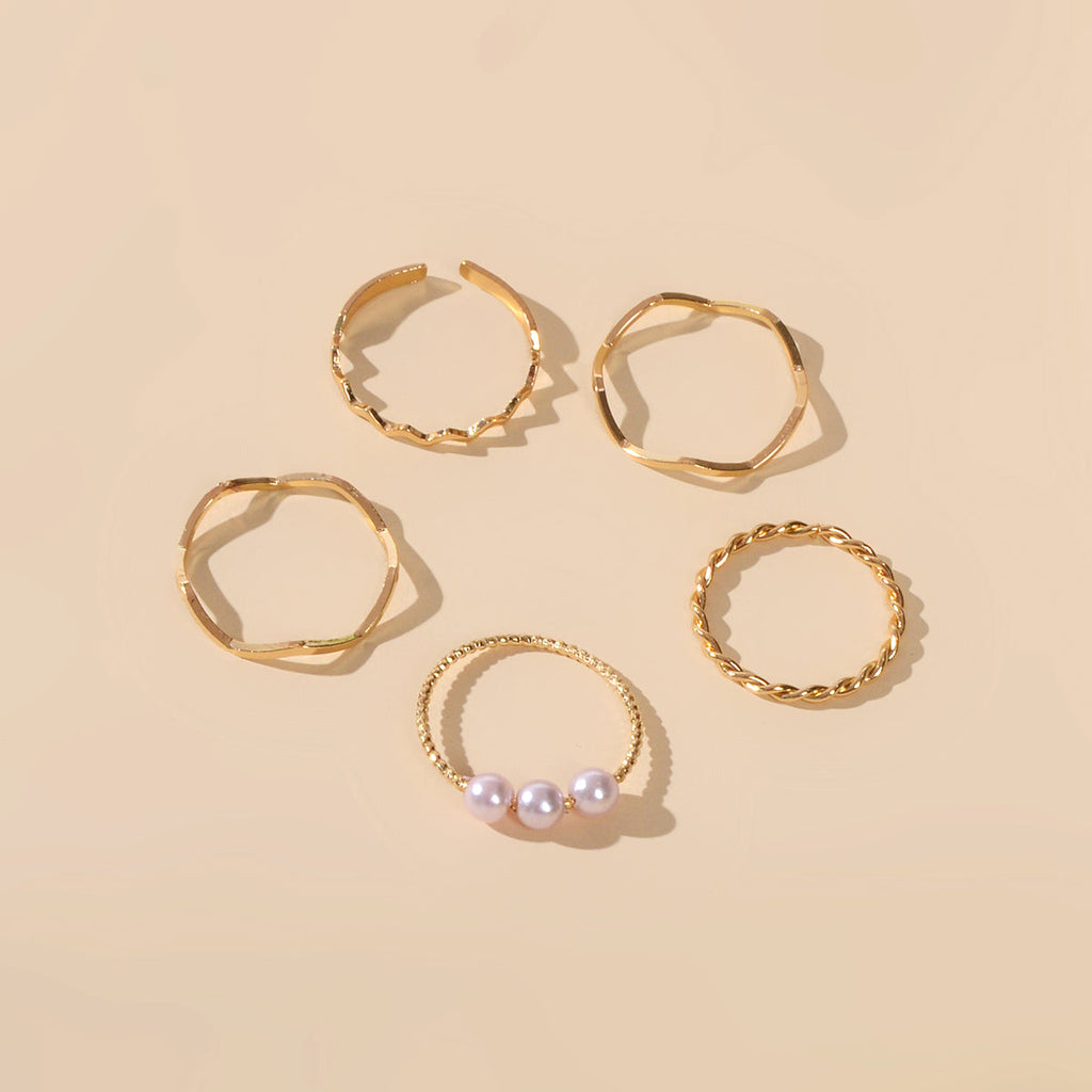 5 pcs Fashion Jewellery Pearl Decor Minimalist Finger Midi Finger Knuckle Rings