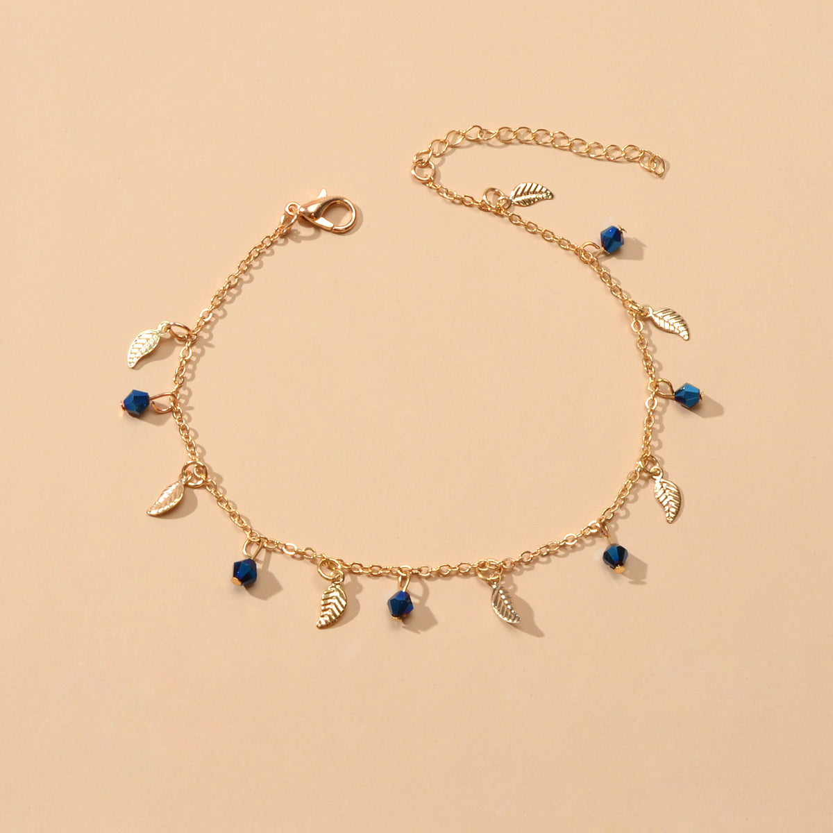 Feelontop Blue BeadsLeaf Charm Anklet Bohemia Handmade Beach Bracelet Foot Chain