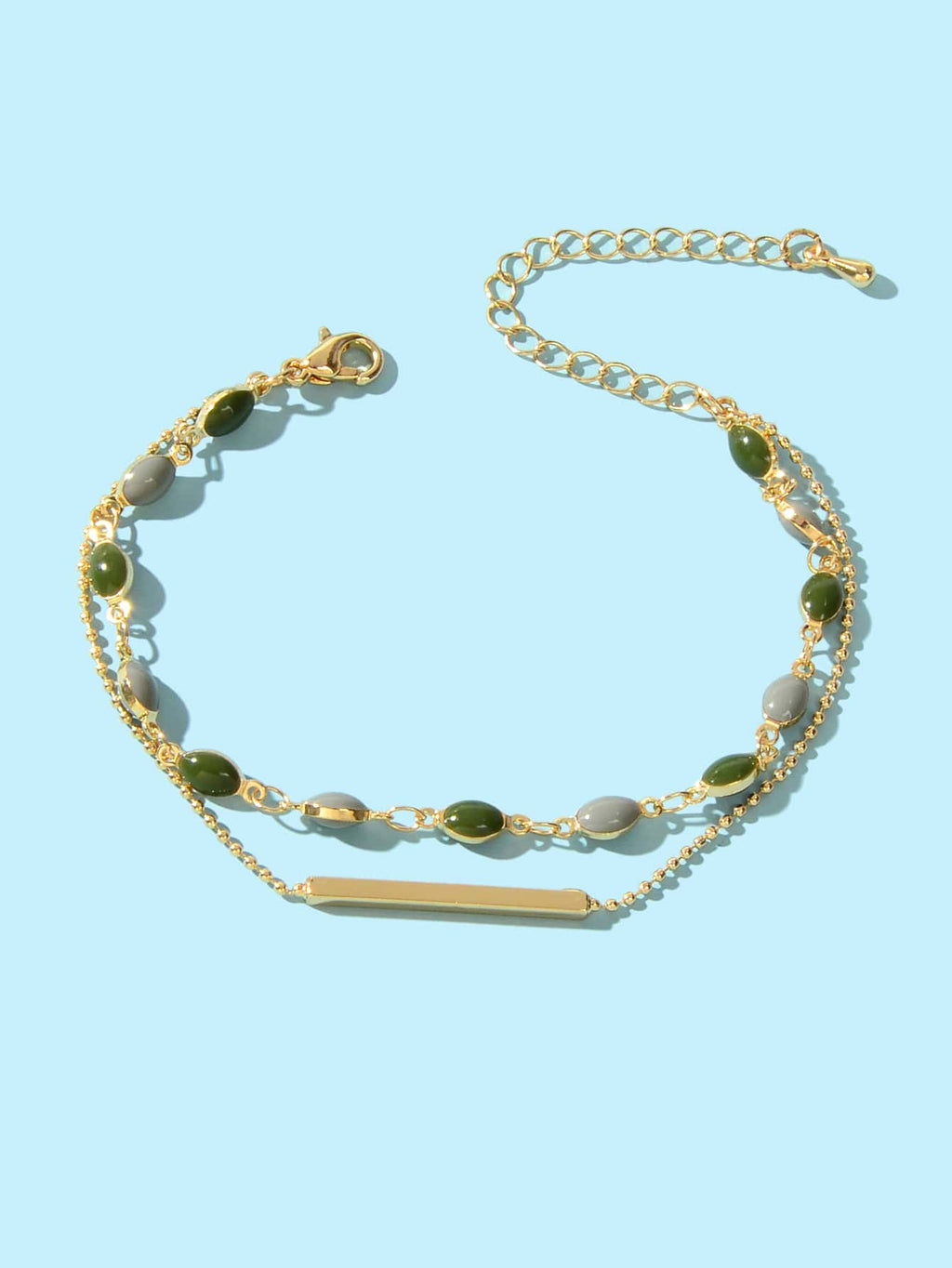 Stylish Colorful Oval Pendant Double-Layer Chain Bracelet