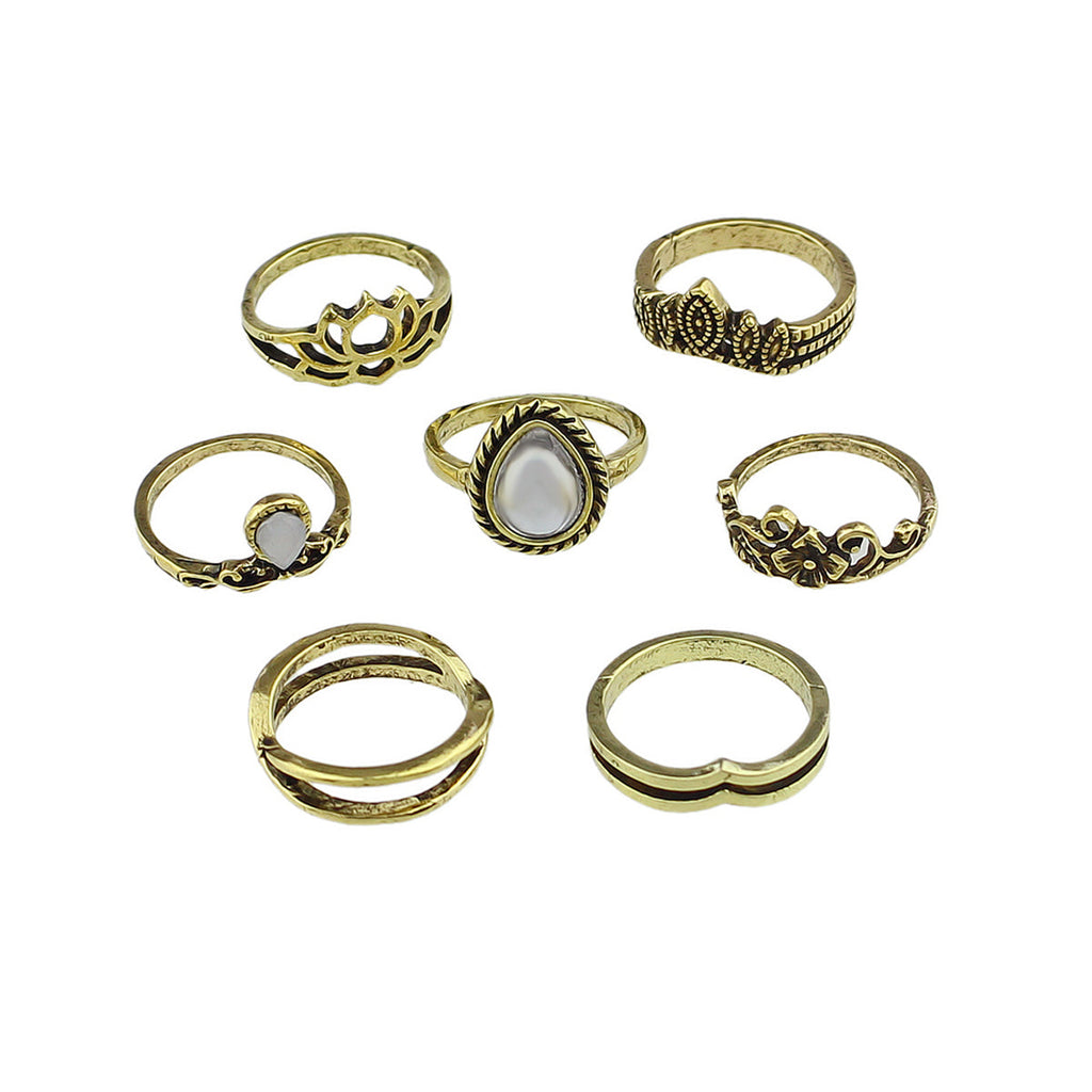 Tribal Ethnic 7 pcs Antique Silver Multiple Stackable Knuckle Finger Ring Set