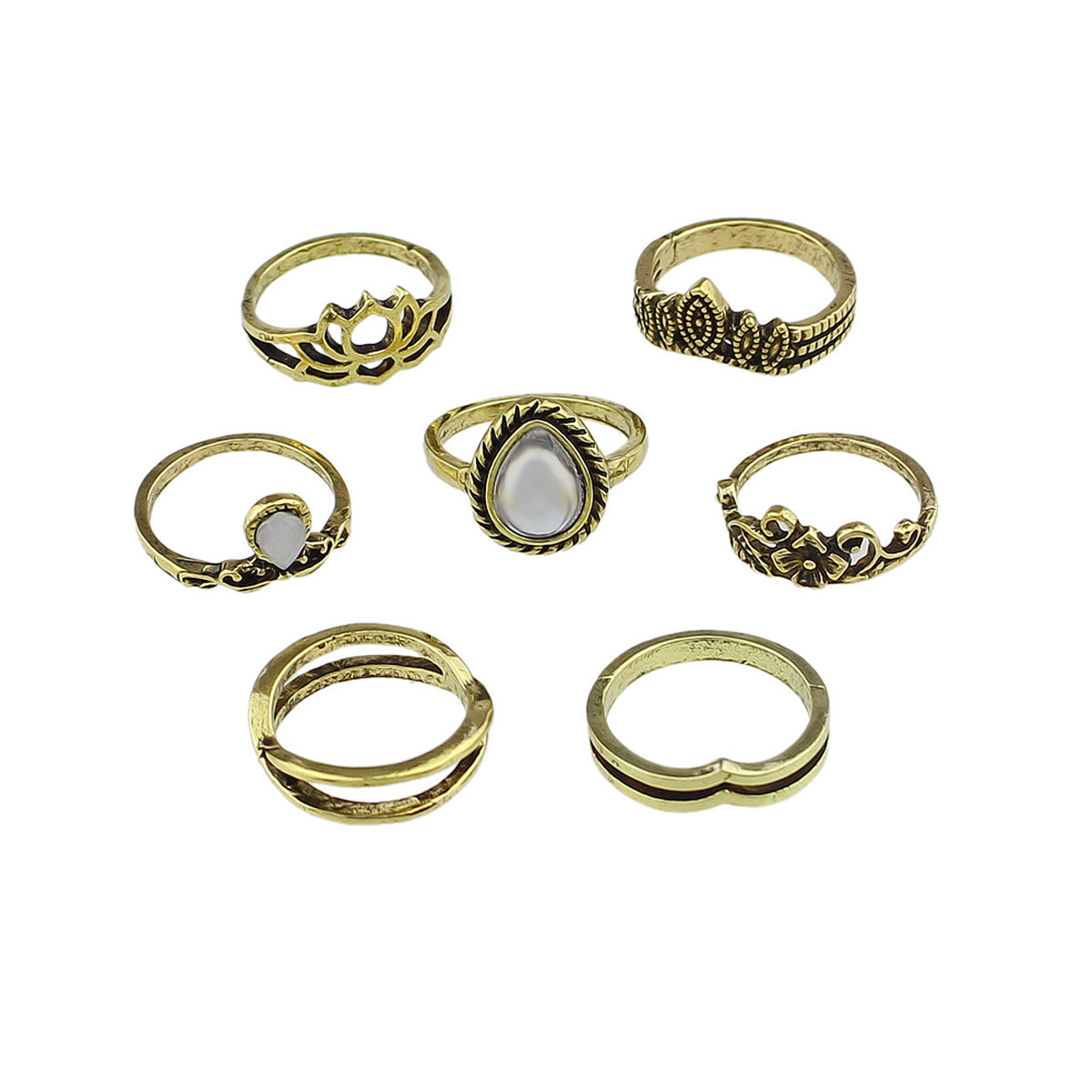 Tribal Ethnic 7 pcs Antique Silver Multiple Stackable Knuckle Finger Ring Set