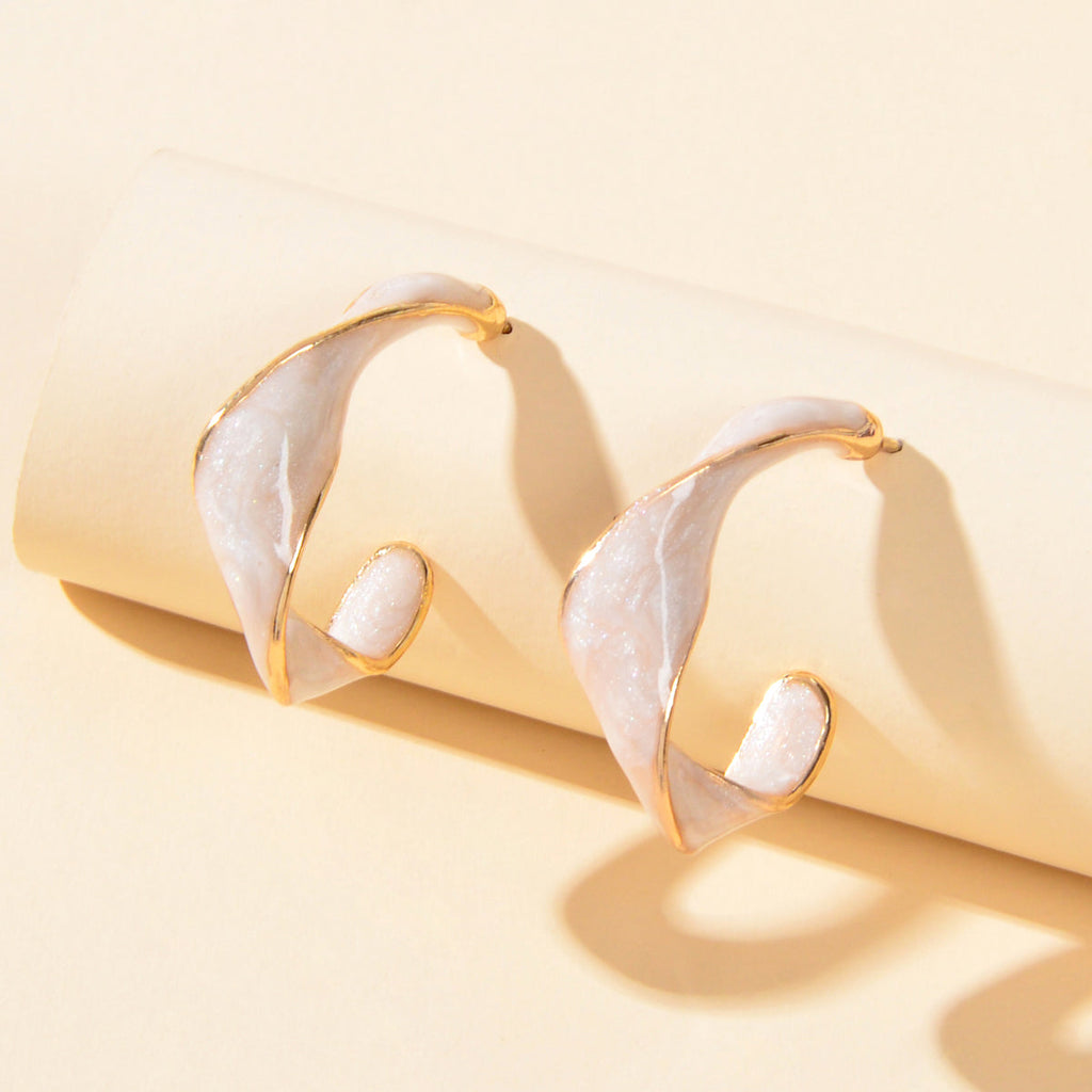 Female Jewelry White Enamel Spiral Design Geometric Stud Hypoallergenic Earrings