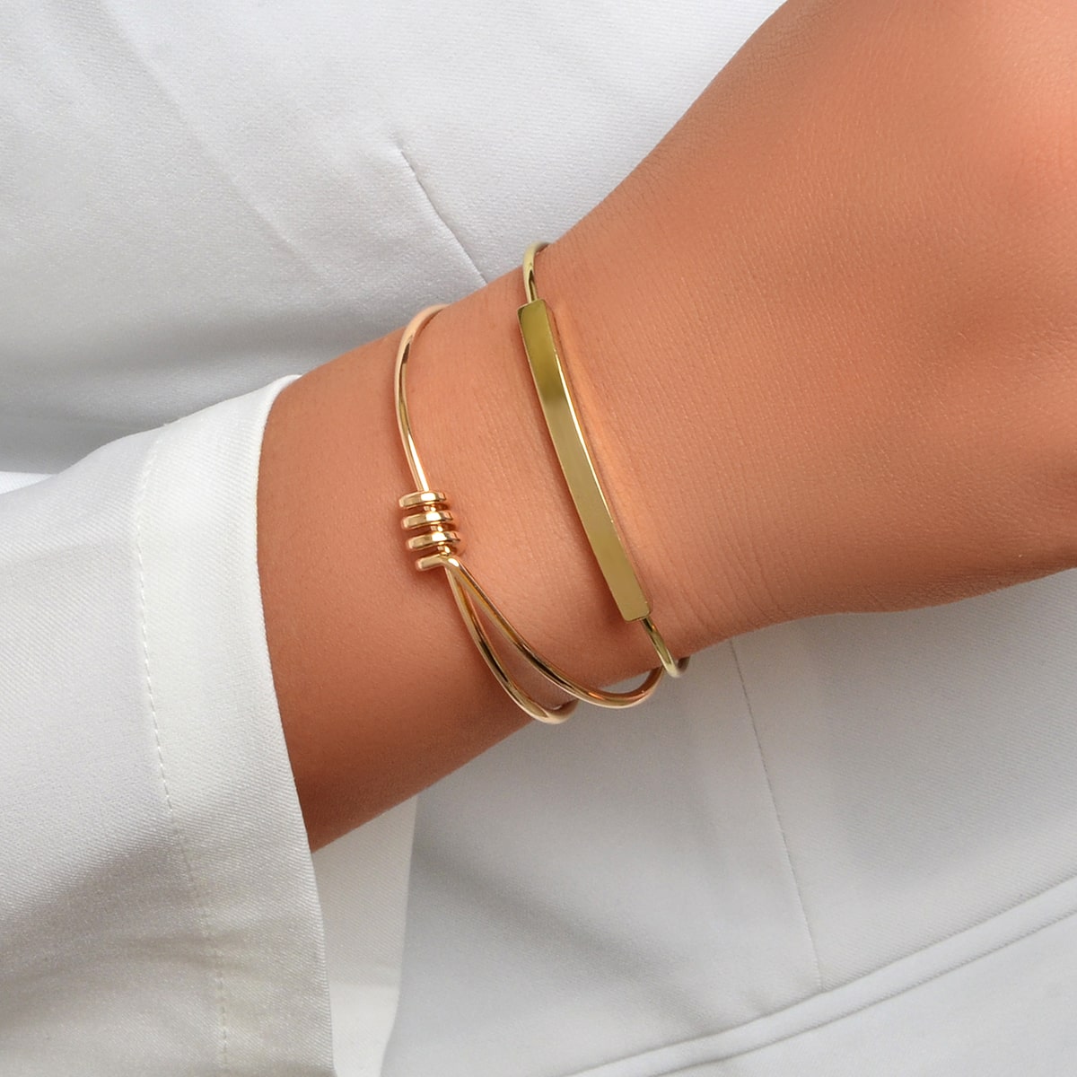 Set of 2 Cuff Bangle Gold Bracelets Elegant Accessories Ensemble Jewellery Gift