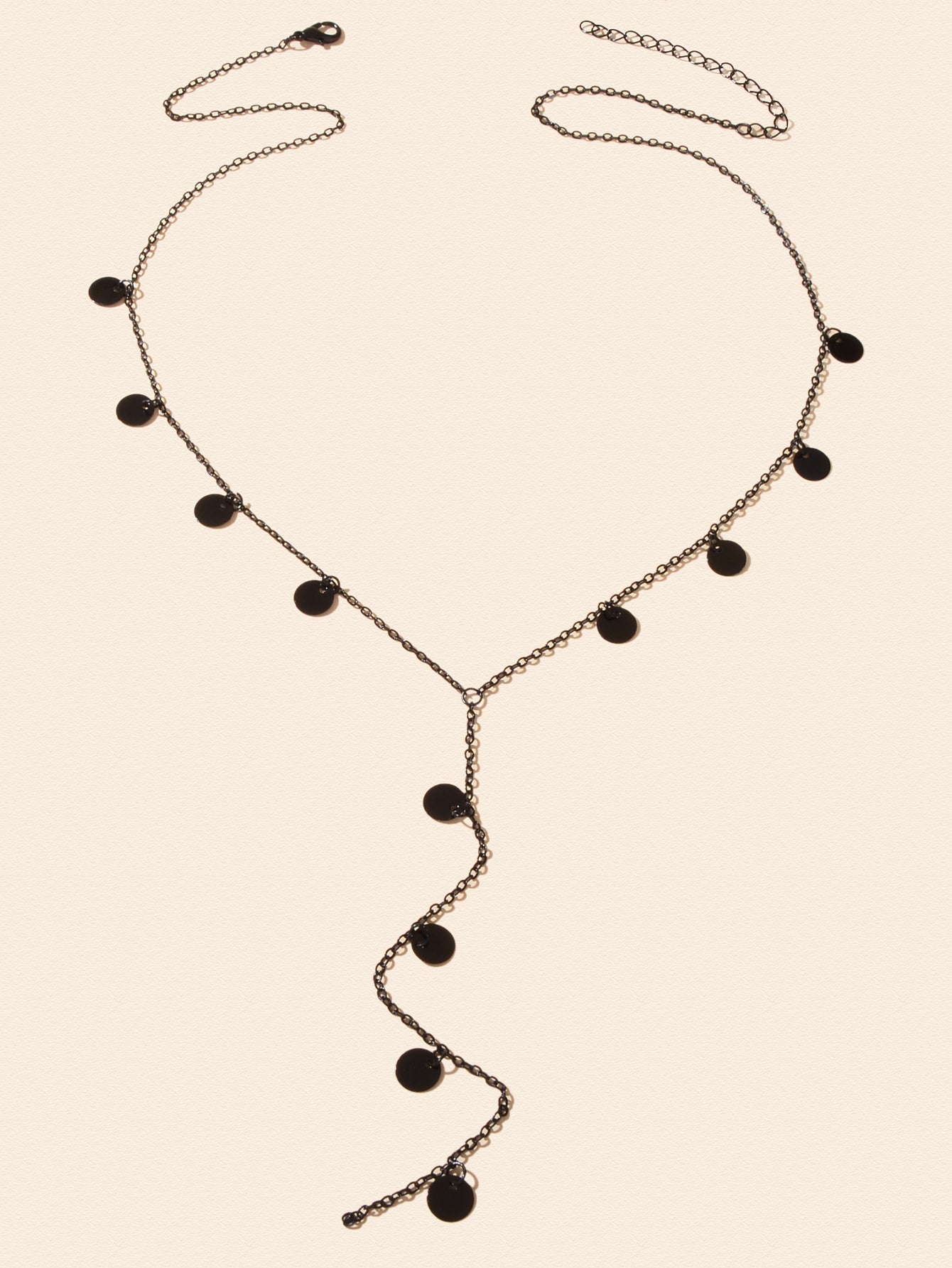 Stylish Jewellery Black Disc Charm Y Style Long Chain Pendant Necklace for Women
