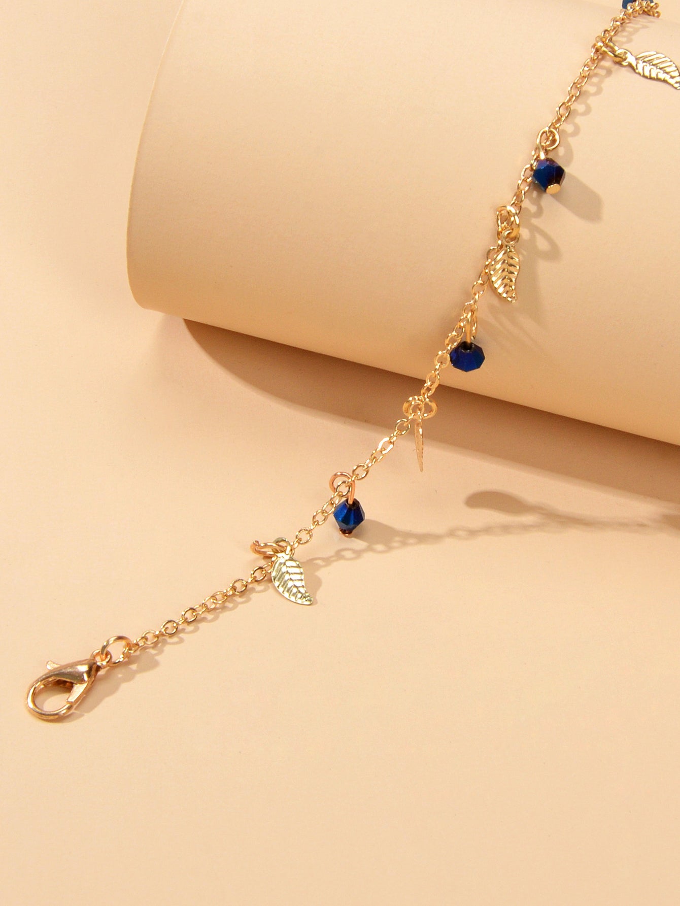 Feelontop Blue BeadsLeaf Charm Anklet Bohemia Handmade Beach Bracelet Foot Chain